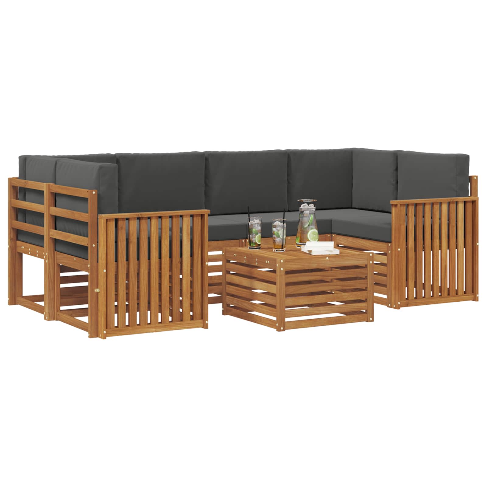Set vanjskih sofa 7 pcs Prirodna i antracit Čvrsto drvo akacije