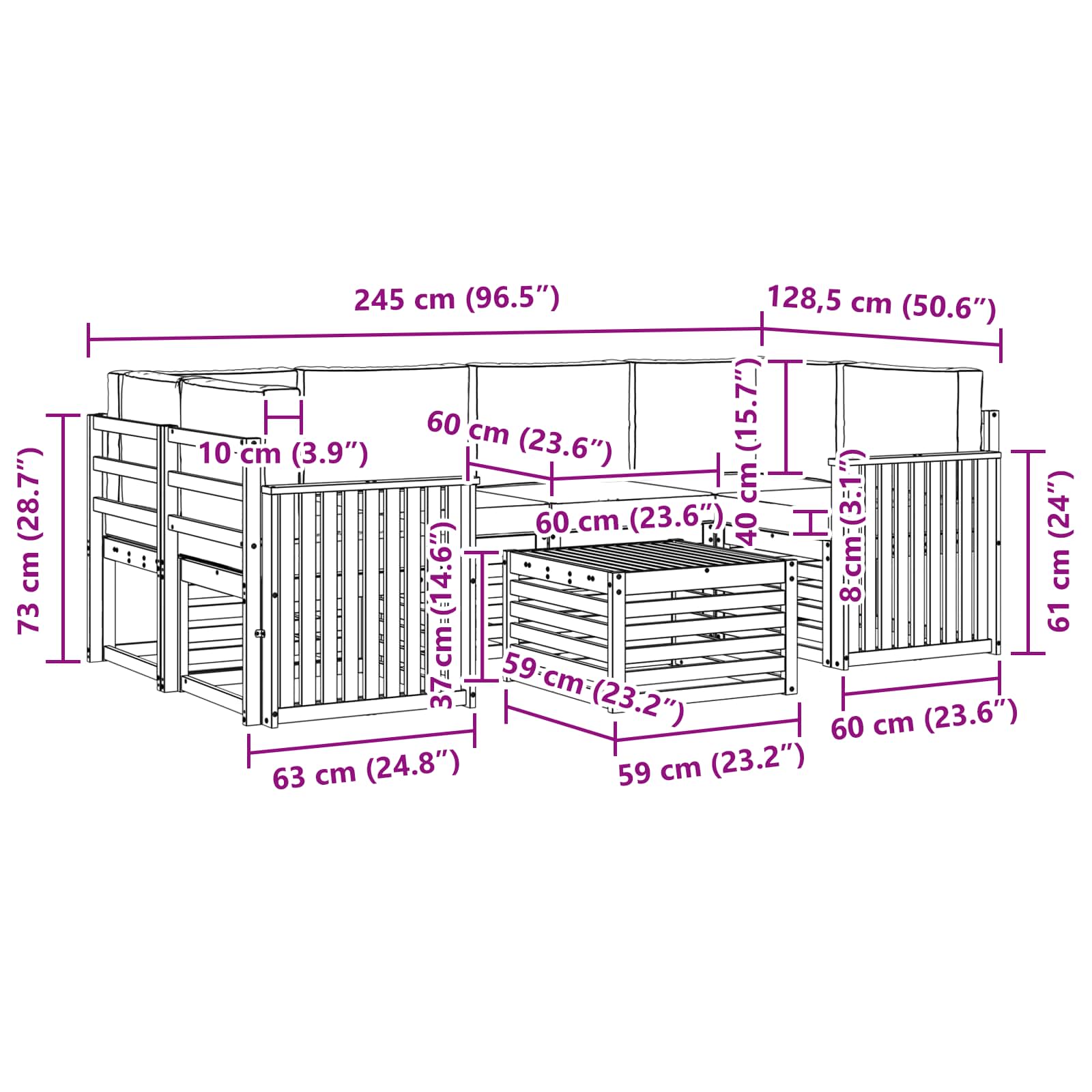 Set vanjskih sofa 7 pcs Prirodna i antracit Čvrsto drvo akacije