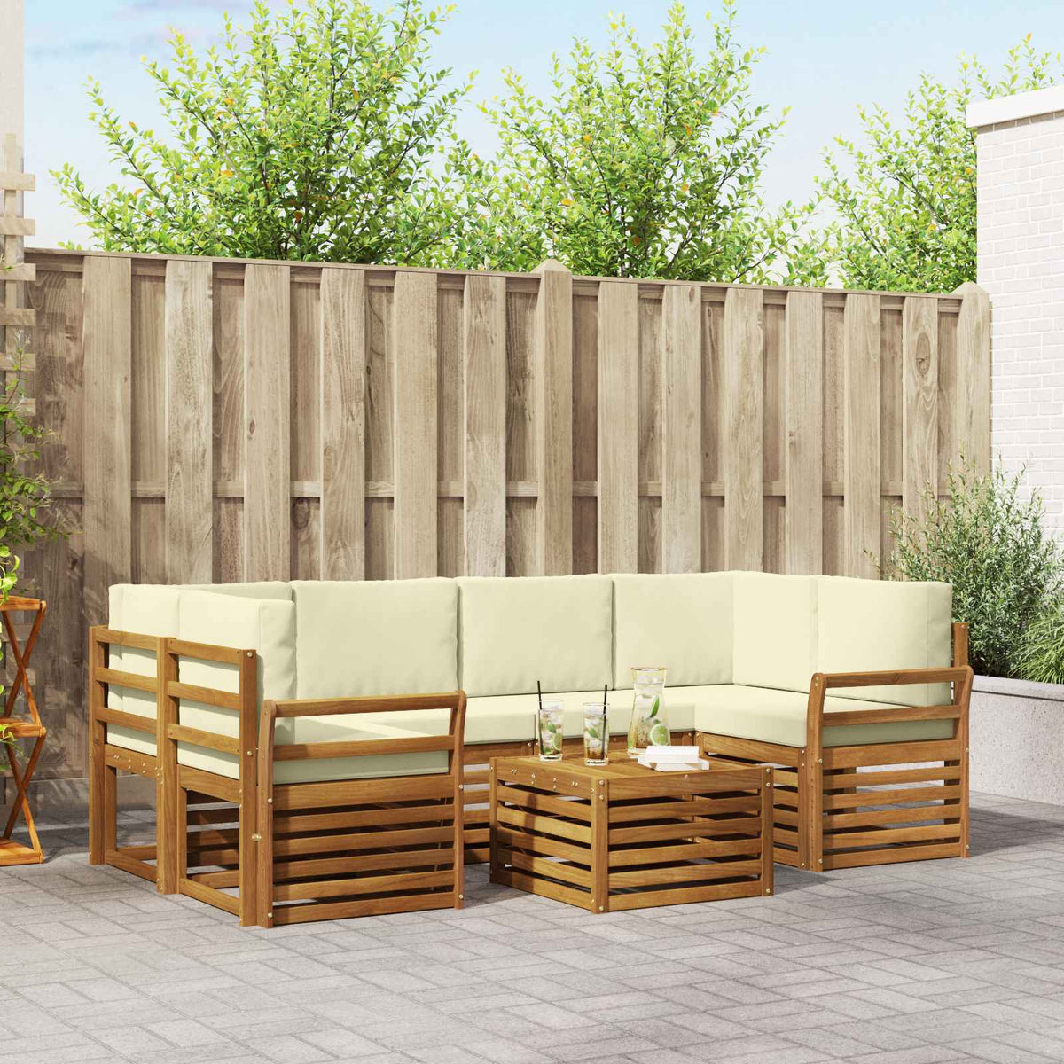 Set vanjskih sofa 7 kom. Prirodna i krem Čvrsto drvo akacije