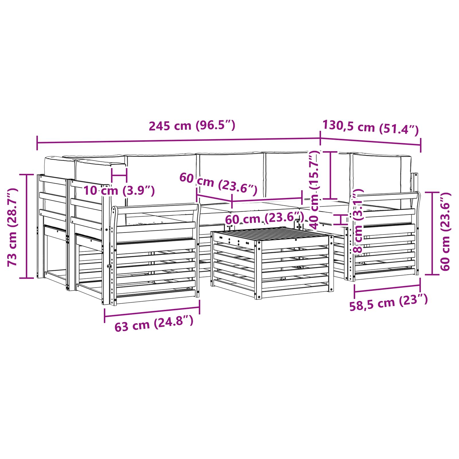 Set vanjskih sofa 7 pcs Prirodna i antracit Čvrsto drvo akacije