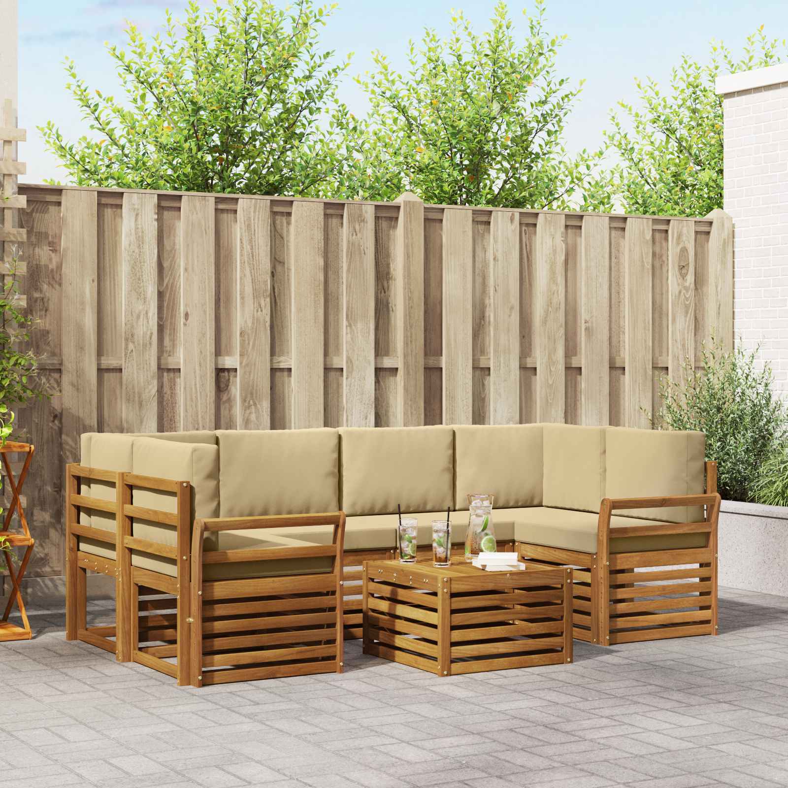 Set vanjskih sofa 7 pcs Prirodna i bež Čvrsto drvo akacije