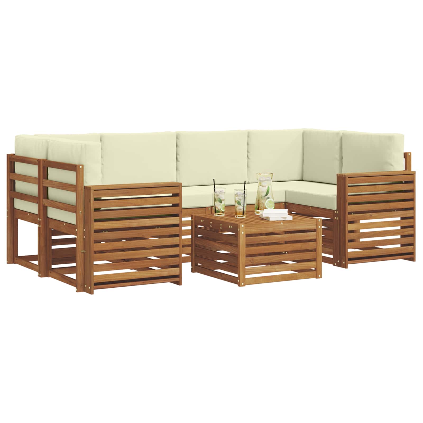 Set vanjskih sofa 7 pcs Prirodna i krem Čvrsto drvo akacije