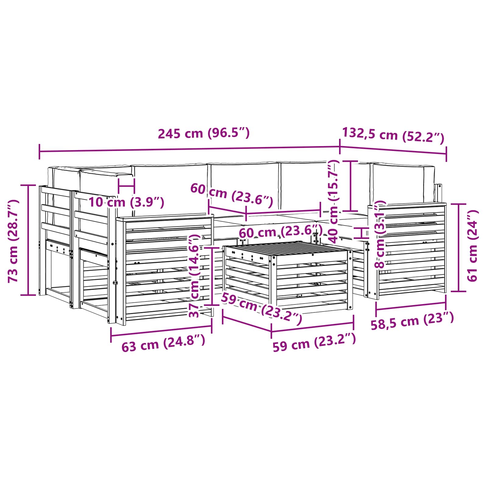 Set vanjskih sofa 7 pcs Prirodna i krem Čvrsto drvo akacije