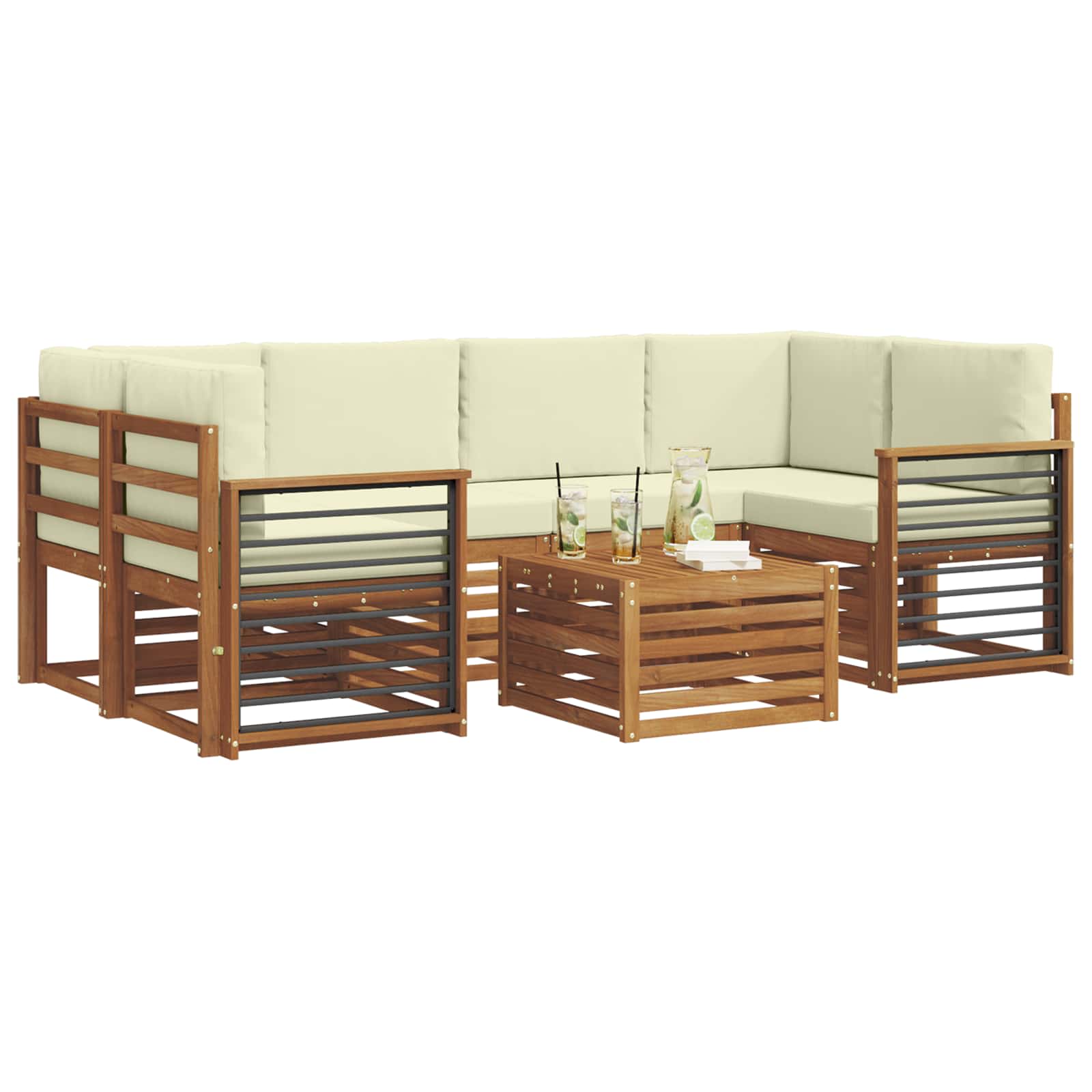 Set vanjskih sofa 7 pcs Prirodna i krem Čvrsto drvo akacije