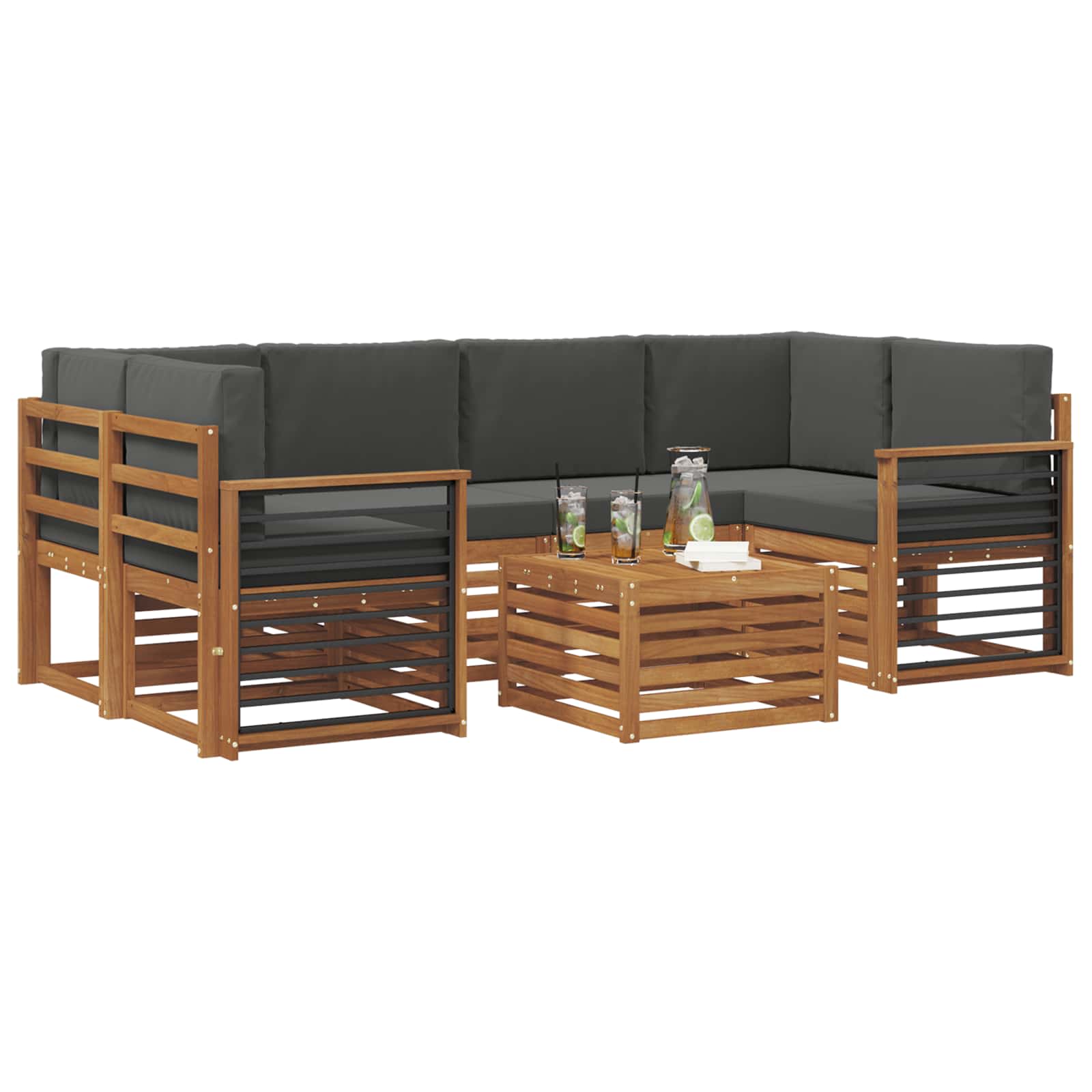 Set vanjskih sofa 7 pcs Prirodna i antracit Čvrsto drvo akacije