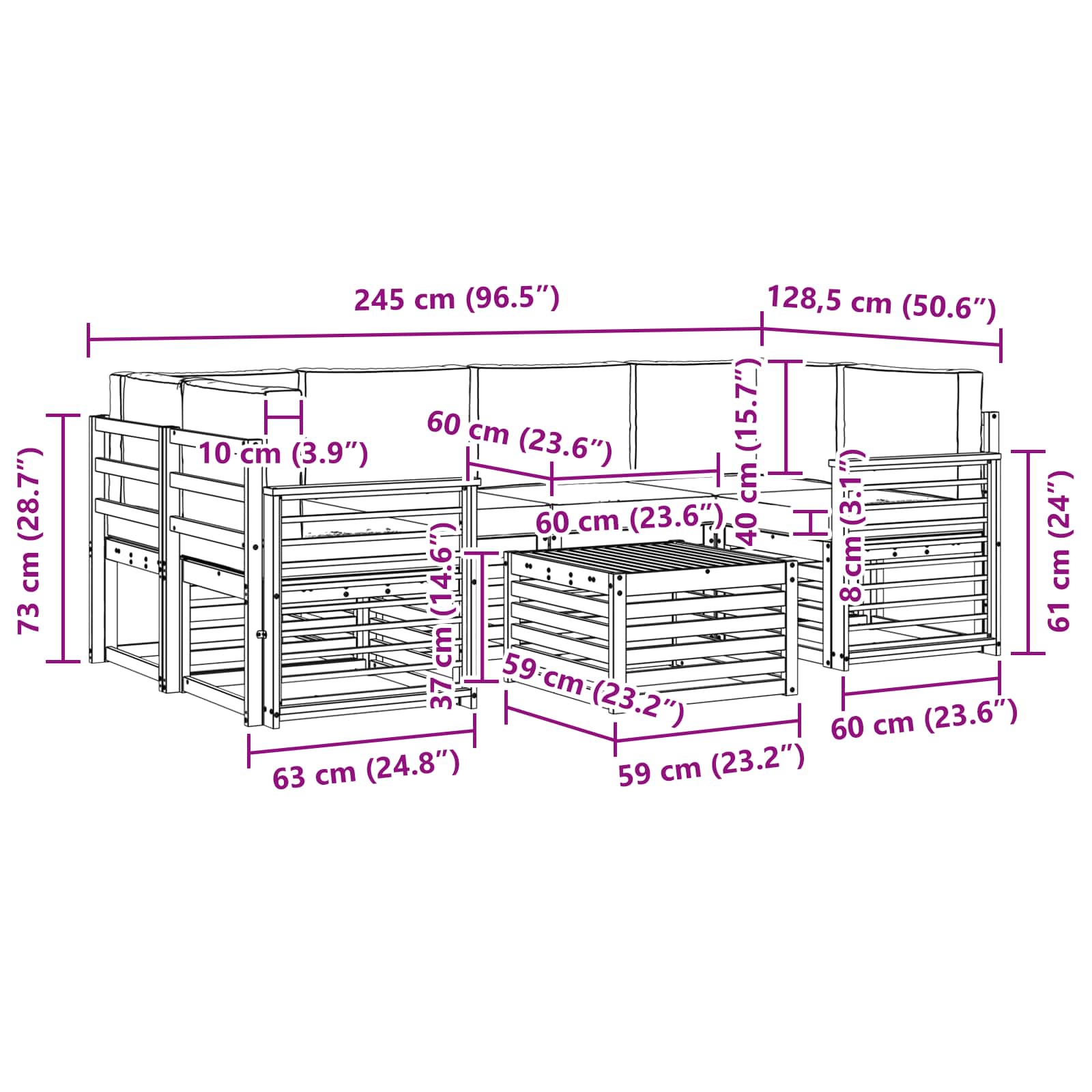 Set vanjskih sofa 7 pcs Prirodna i bež Čvrsto drvo akacije