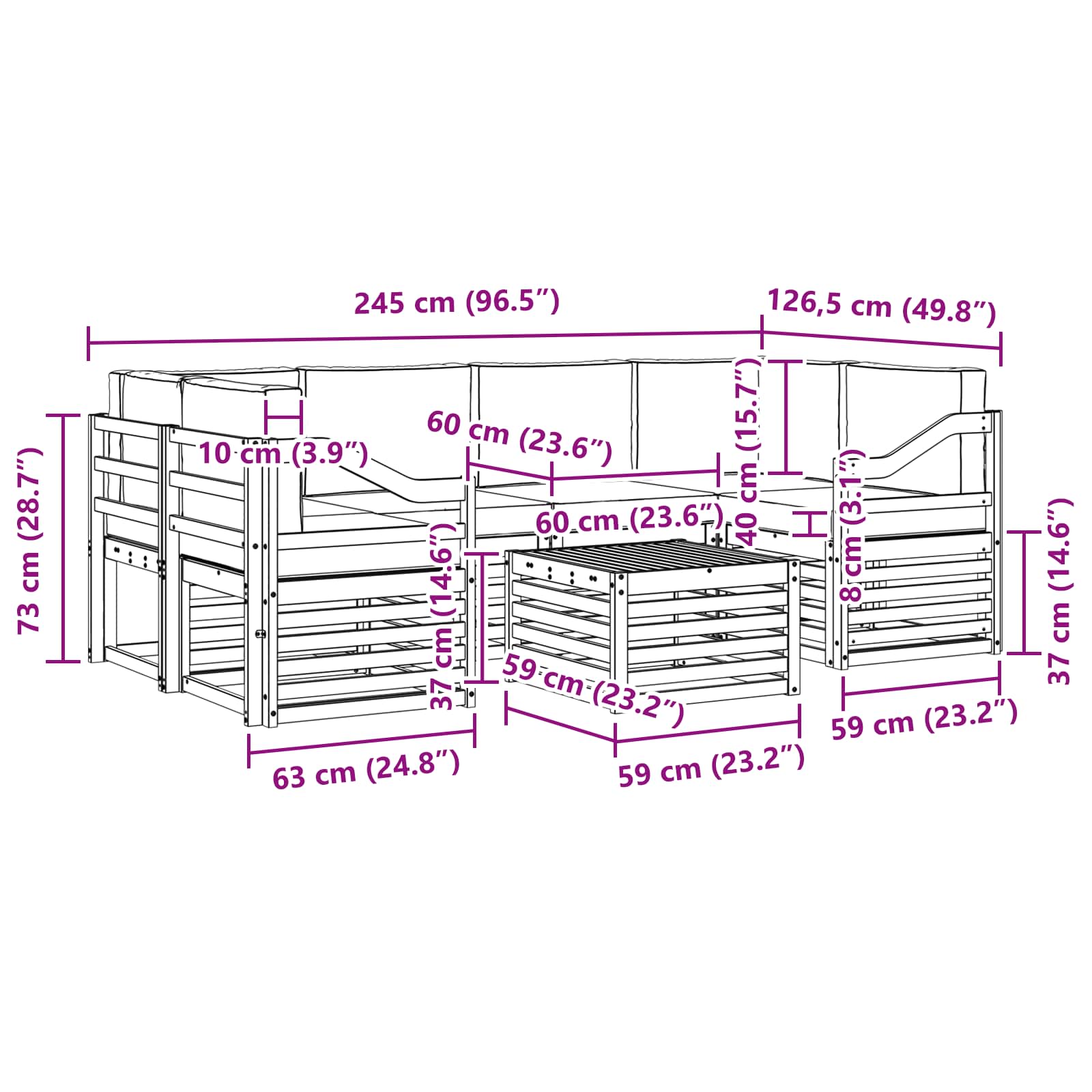 Set vanjskih sofa 7 pcs Prirodna i antracit Čvrsto drvo akacije