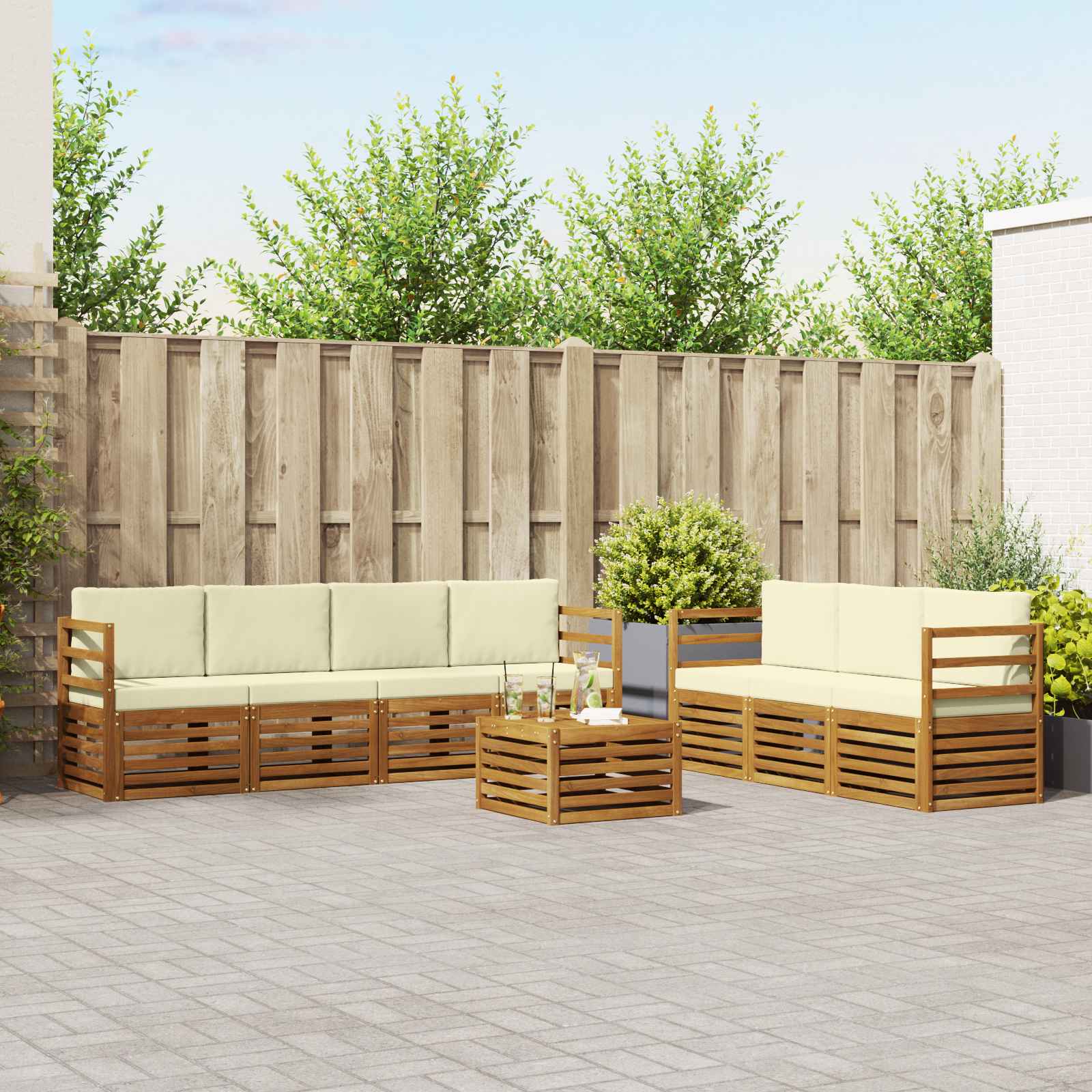 Setovi sofa 8 pcs Prirodna i krem Čvrsto drvo akacije