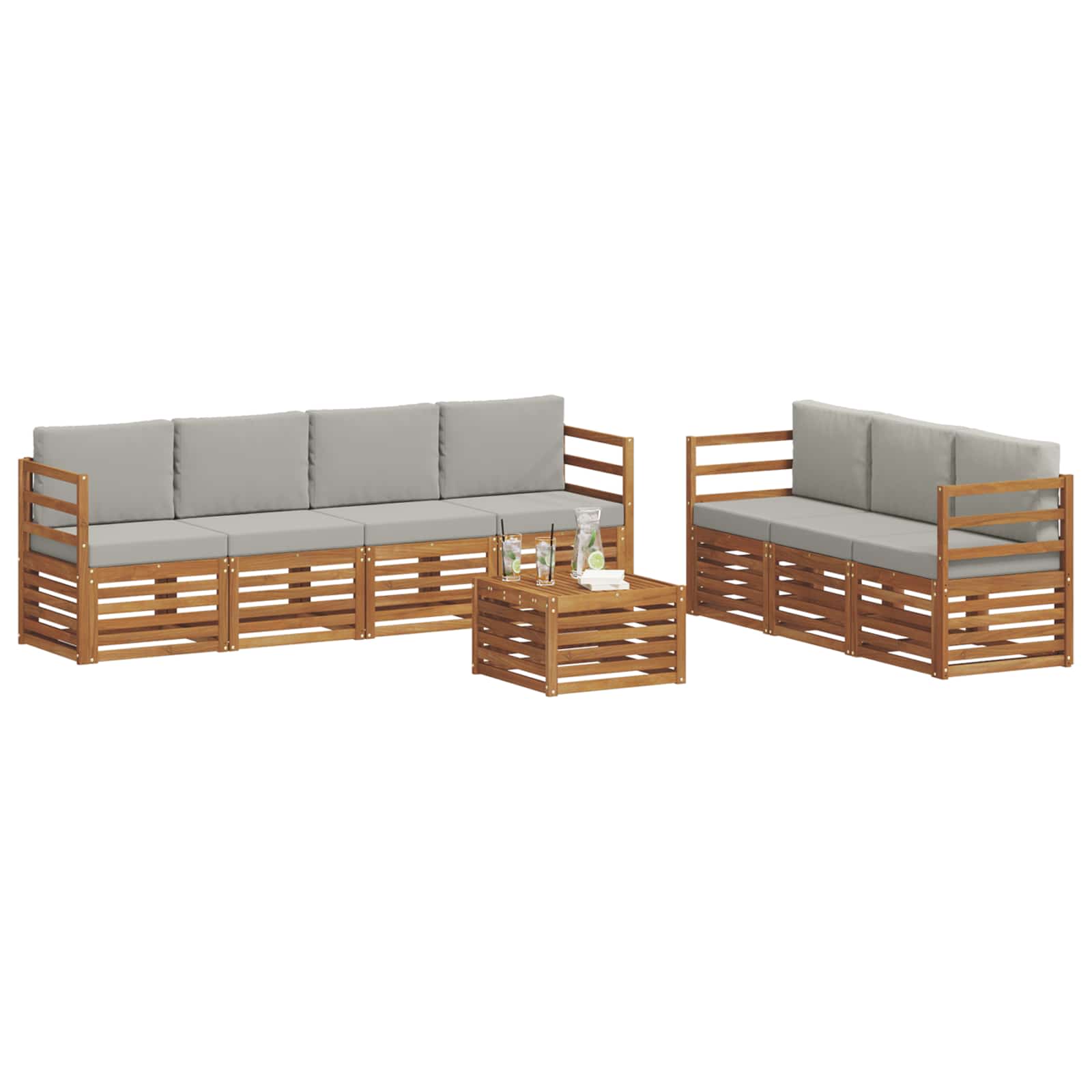 Setovi sofa 8 pcs Prirodna i svijetlo siva Čvrsto drvo akacije