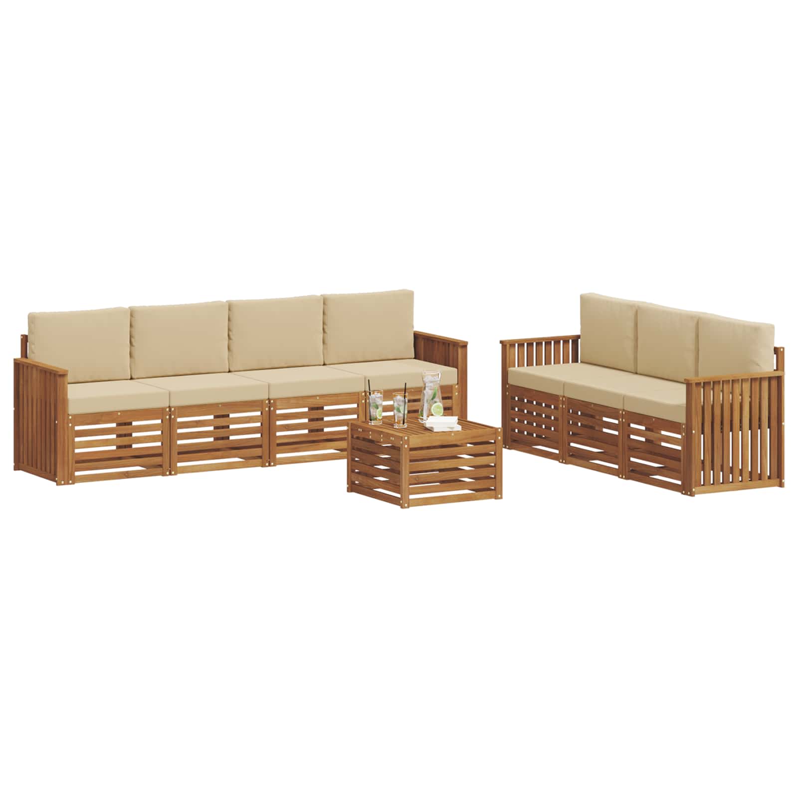 Setovi sofa s jastukom 8 pcs Prirodna i bež Čvrsto drvo akacije