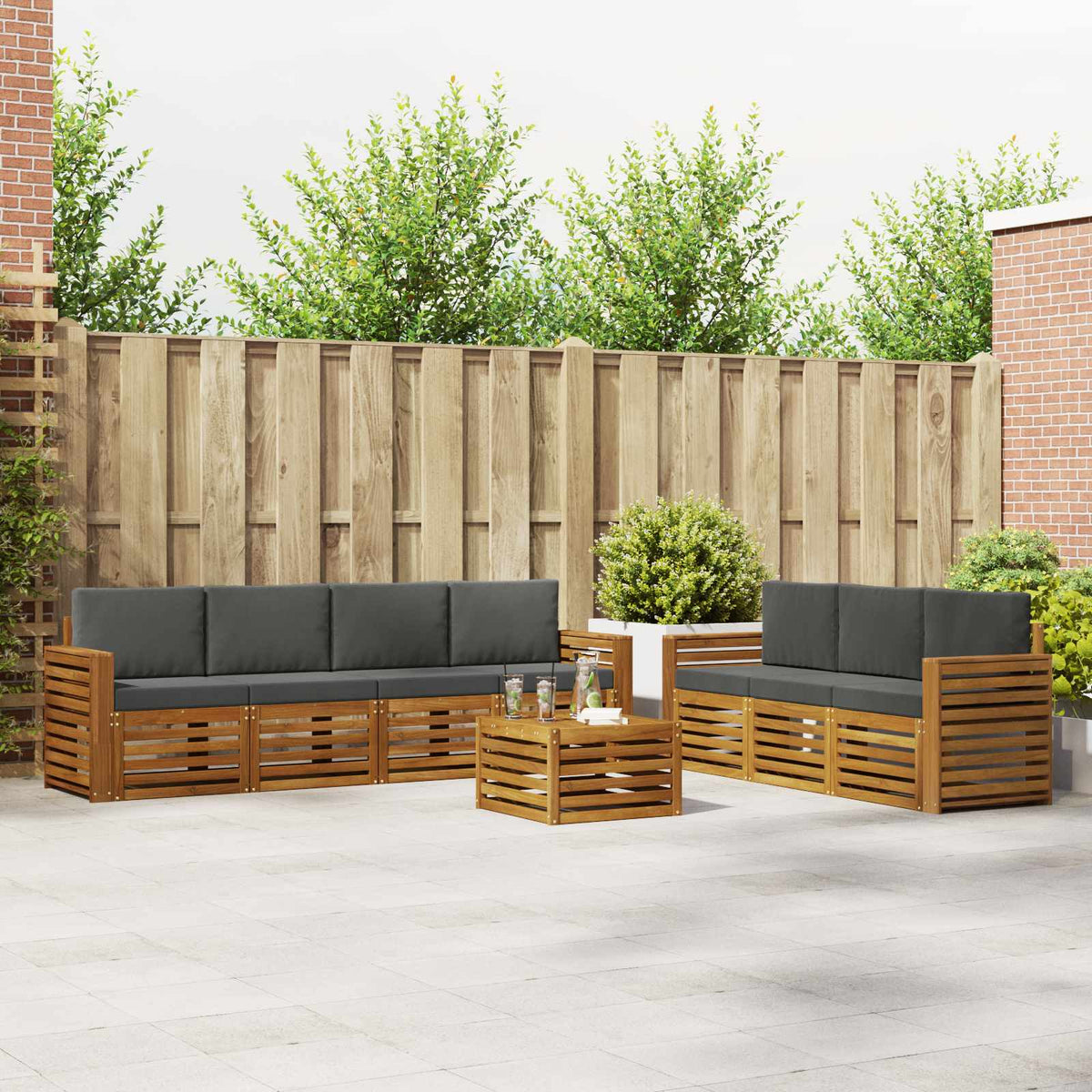 Setovi sofa 8 kom. Prirodna i antracit Čvrsto drvo akacije