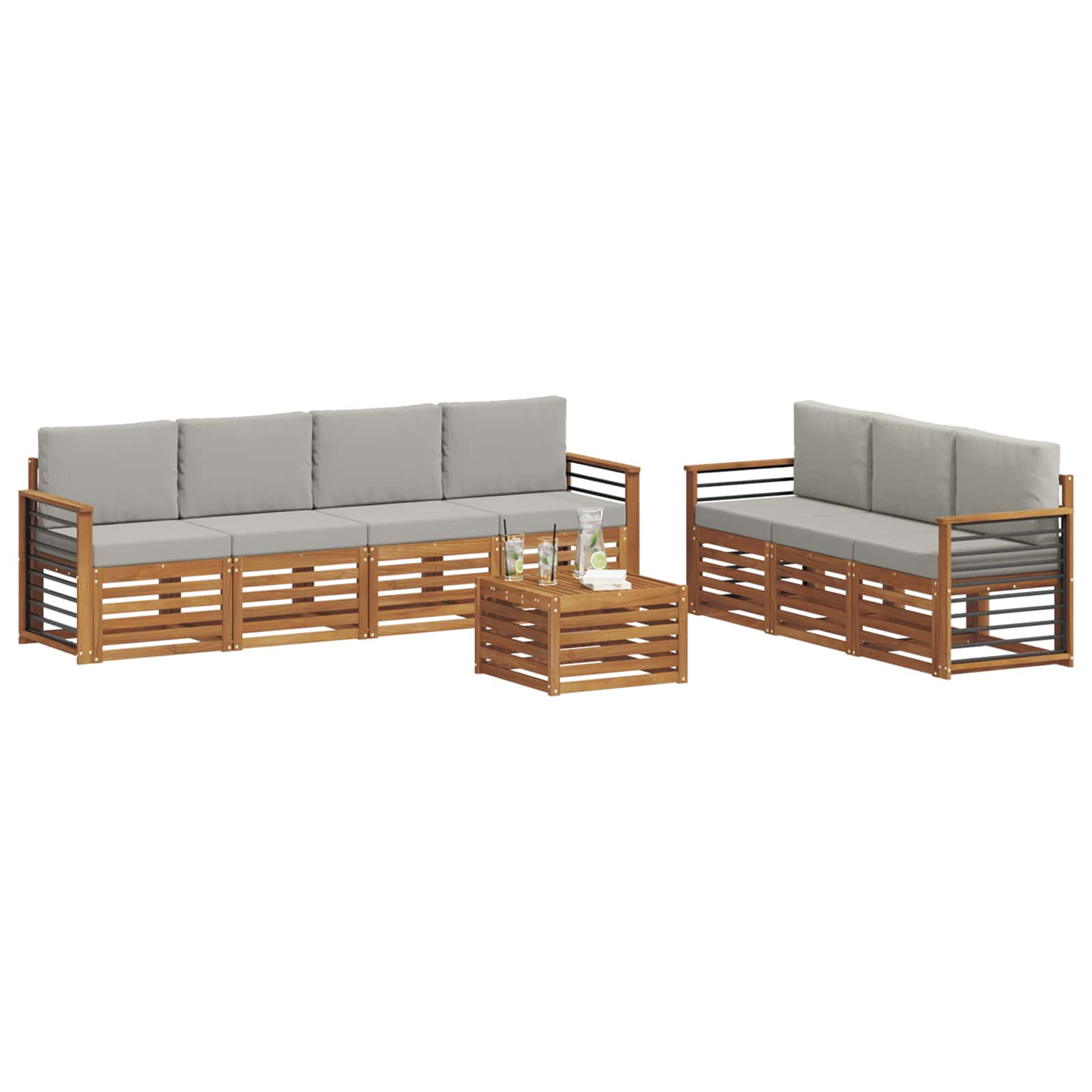 Setovi sofa 8 pcs Prirodna i svijetlo siva Čvrsto drvo akacije