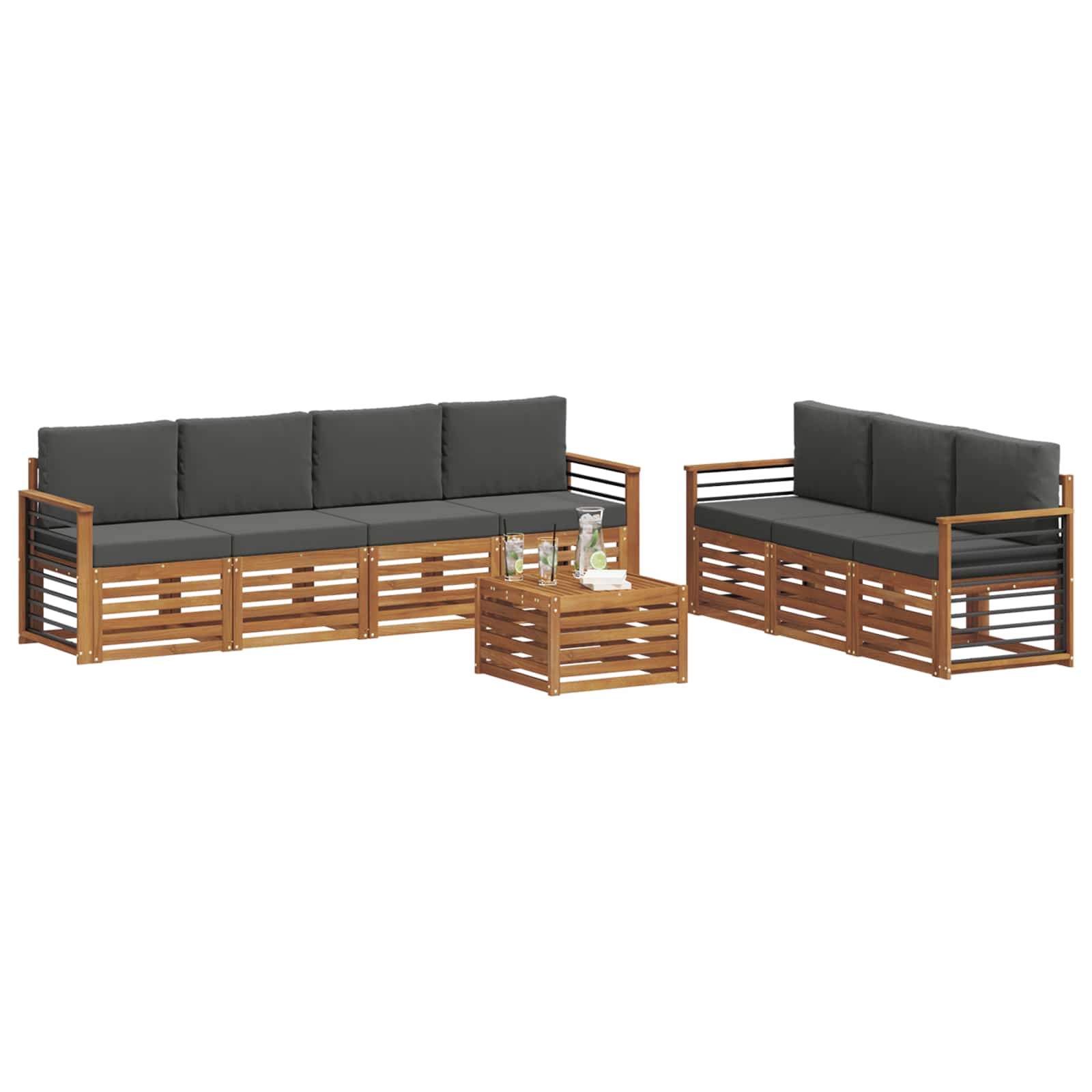 Setovi sofa 8 pcs Prirodna i antracit Čvrsto drvo akacije