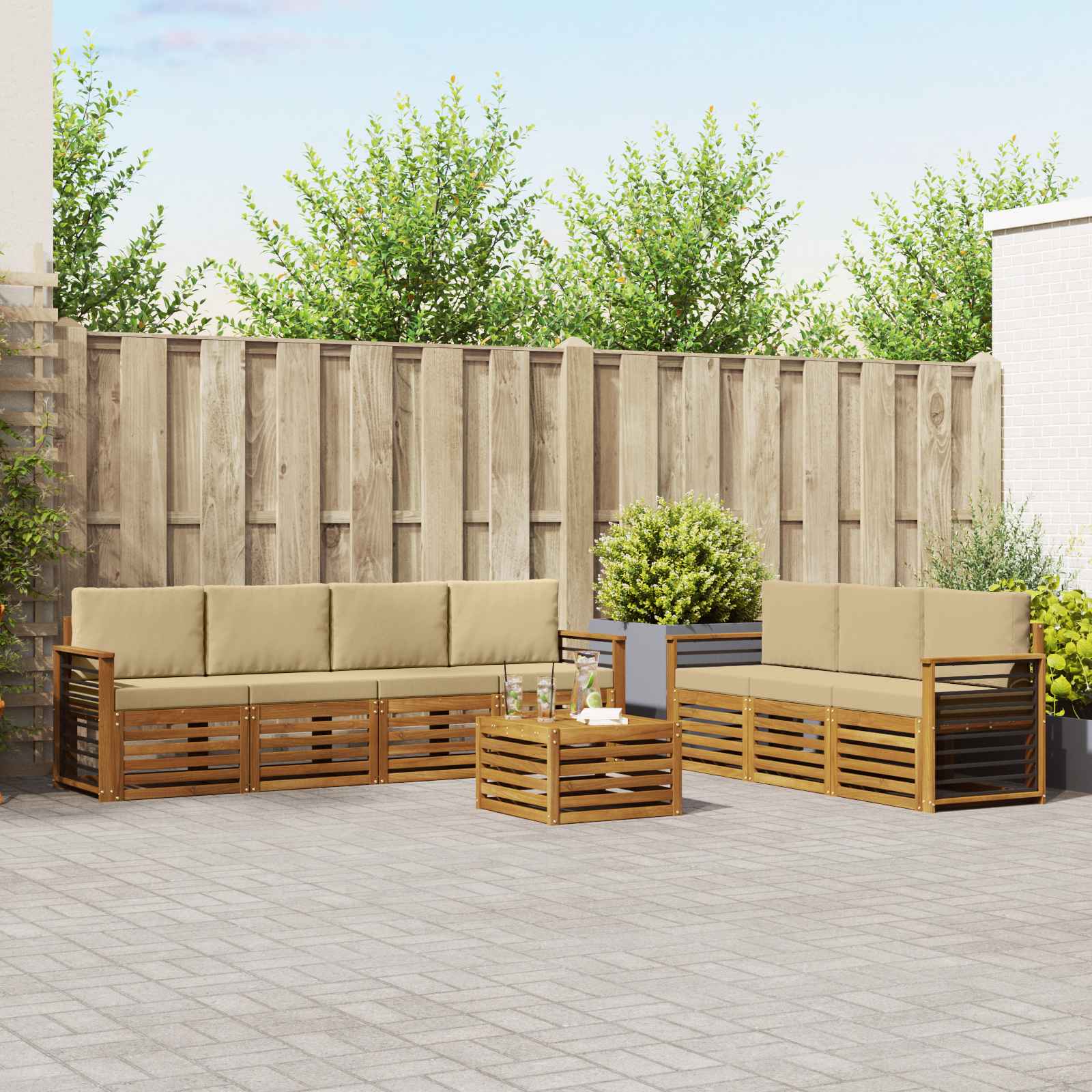 Setovi sofa s jastukom 8 pcs Prirodna i bež Čvrsto drvo akacije
