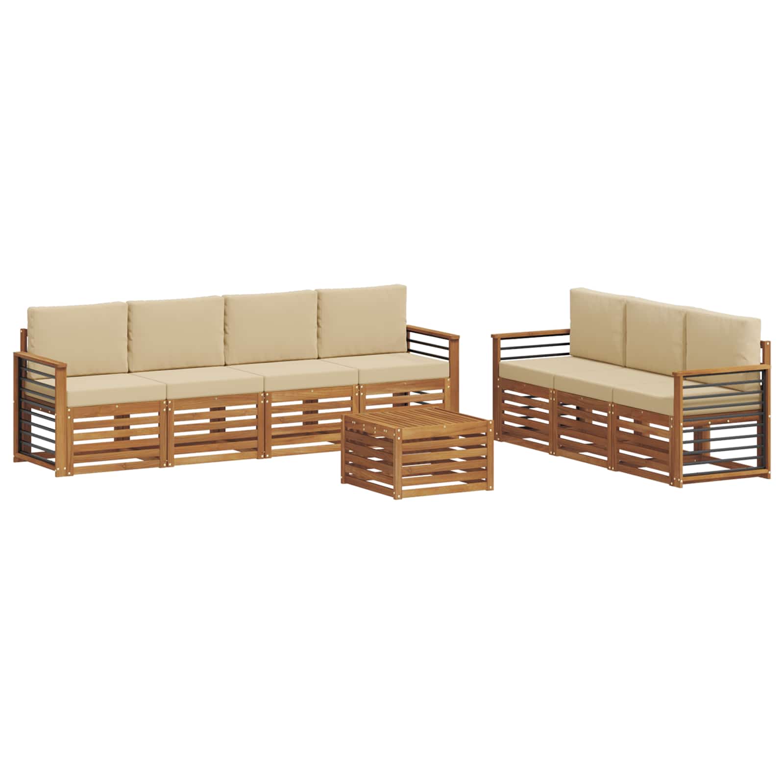 Setovi sofa s jastukom 8 pcs Prirodna i bež Čvrsto drvo akacije