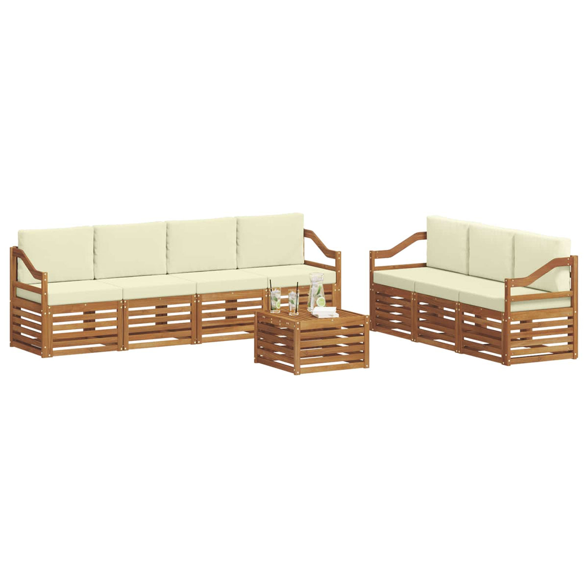 Setovi sofa 8 kom. Prirodna i krem Čvrsto drvo akacije