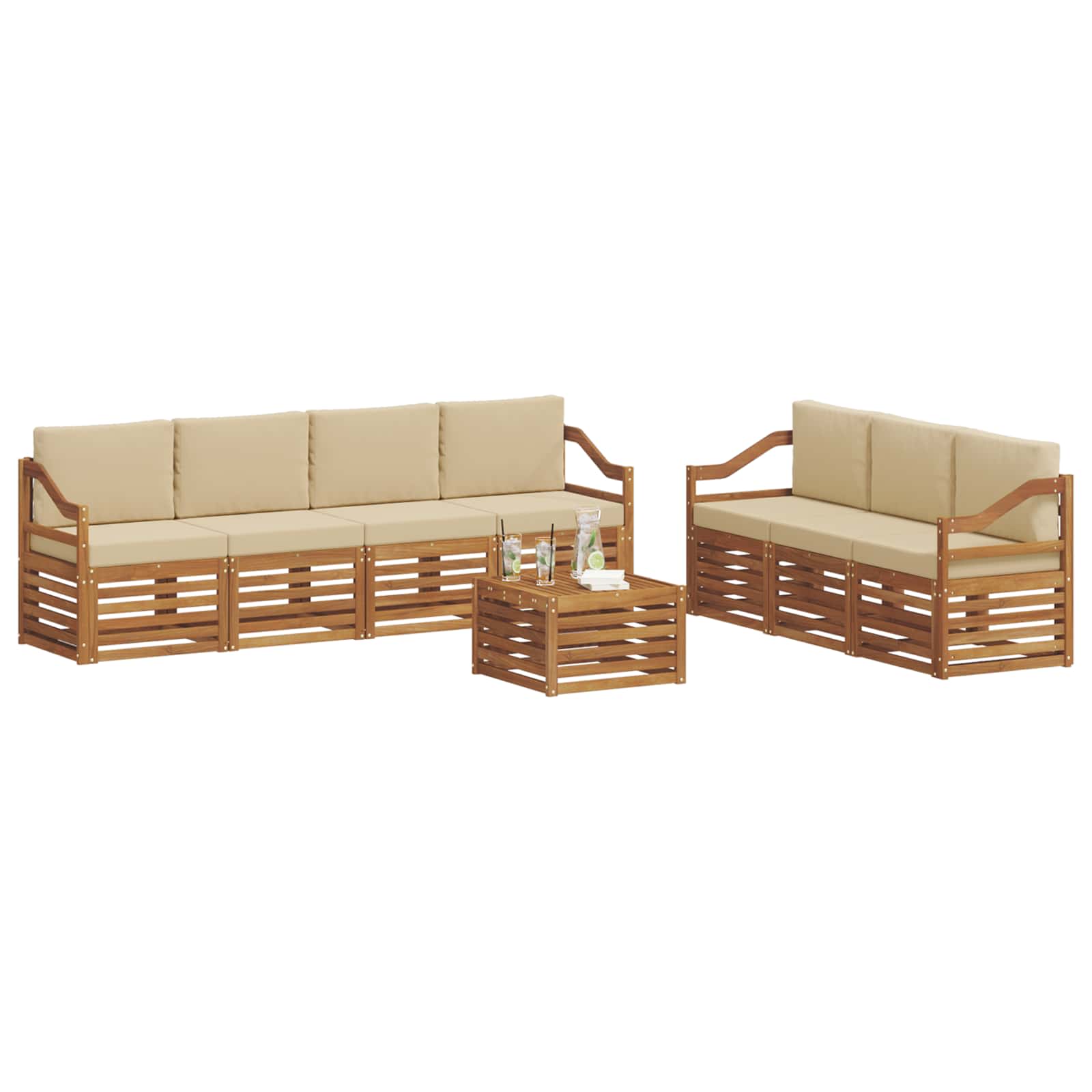 Setovi sofa s jastukom 8 pcs Prirodna i bež Čvrsto drvo akacije