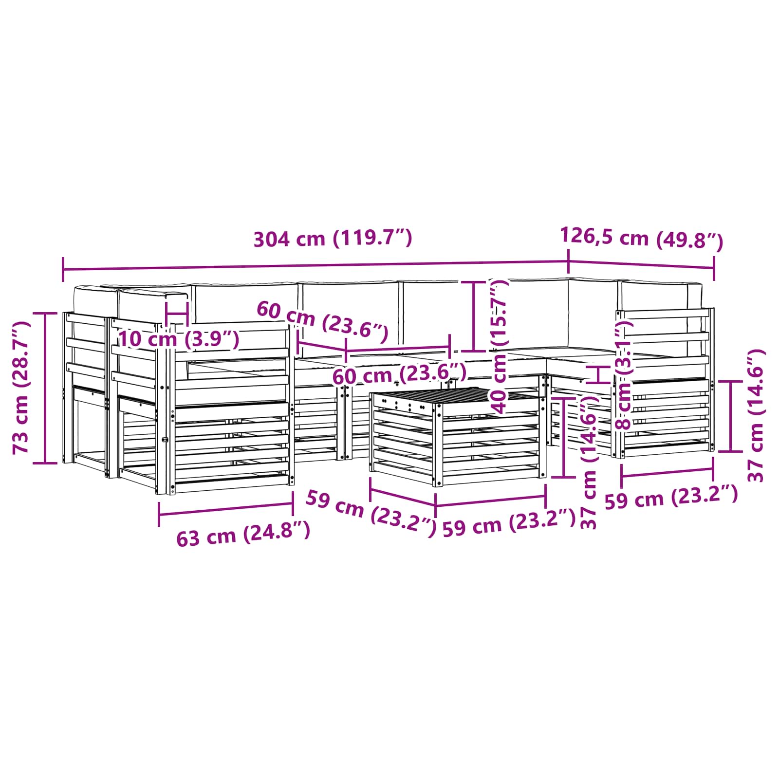 Set vanjskih sofa 8 pcs Prirodna i krem Čvrsto drvo akacije