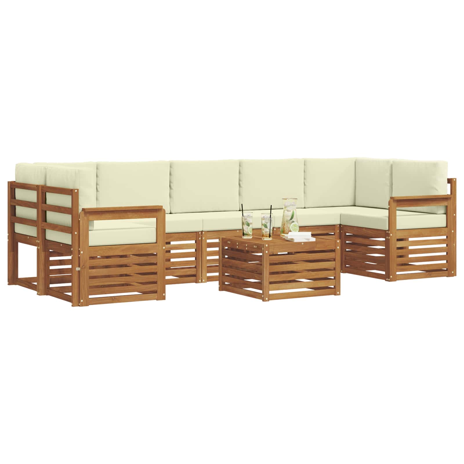 Set vanjskih sofa 8 pcs Prirodna i krem Čvrsto drvo akacije