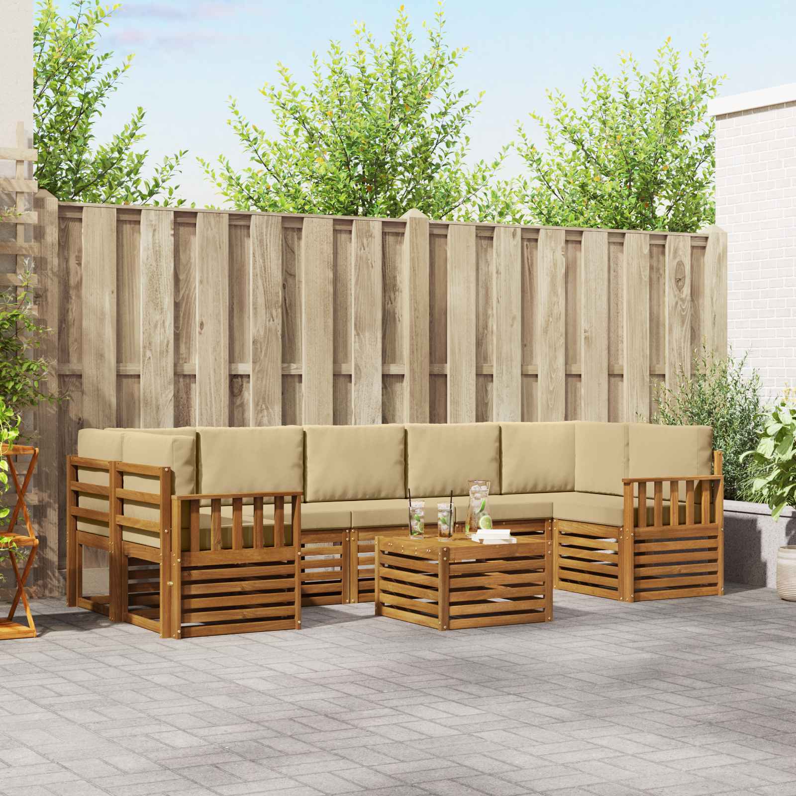 Set vanjskih sofa 8 pcs Prirodna i bež Čvrsto drvo akacije