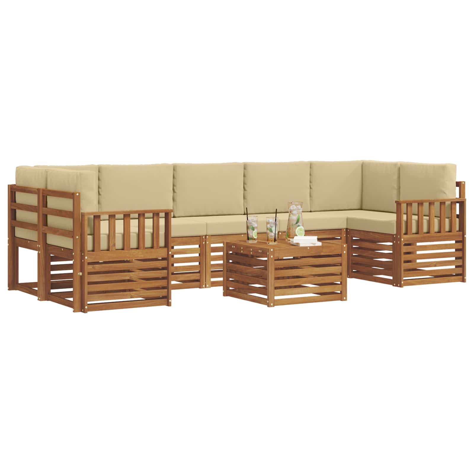 Set vanjskih sofa 8 pcs Prirodna i bež Čvrsto drvo akacije