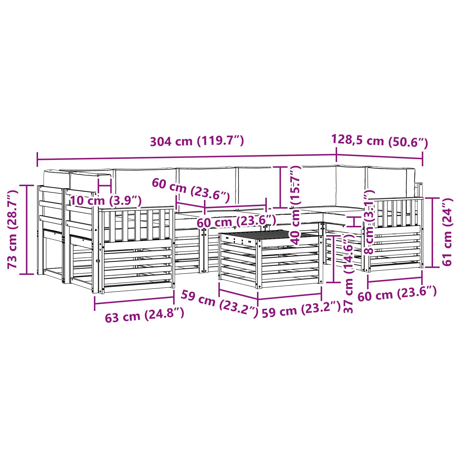 Set vanjskih sofa 8 pcs Prirodna i bež Čvrsto drvo akacije