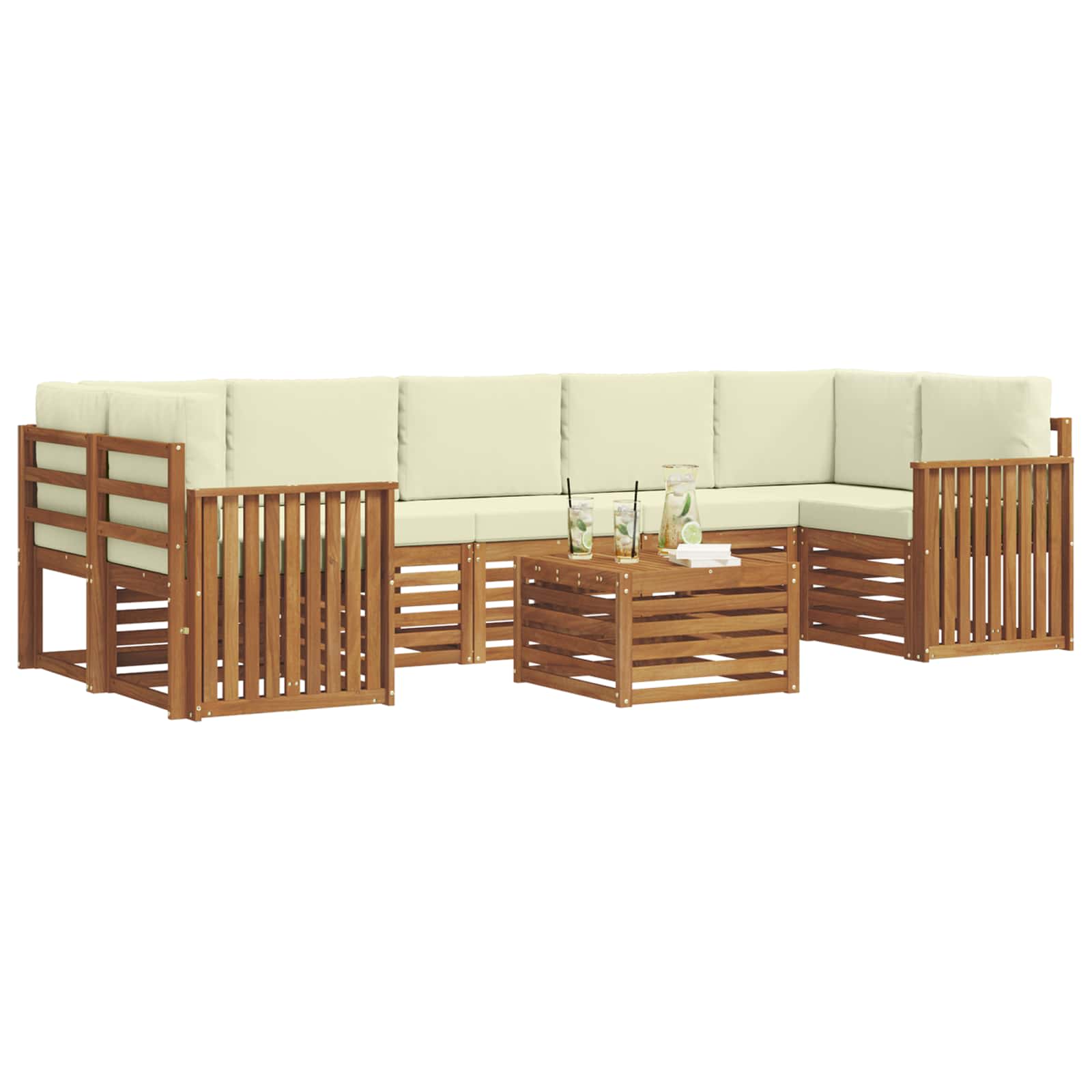 Set vanjskih sofa 8 pcs Prirodna i krem Čvrsto drvo akacije