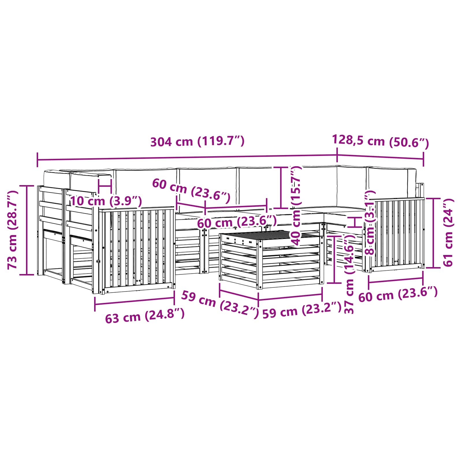 Set vanjskih sofa 8 pcs Prirodna i antracit Čvrsto drvo akacije