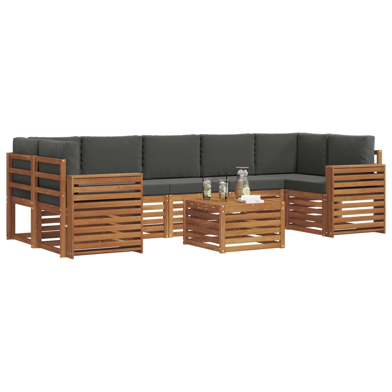 Set vanjskih sofa 8 pcs Prirodna i antracit Čvrsto drvo akacije
