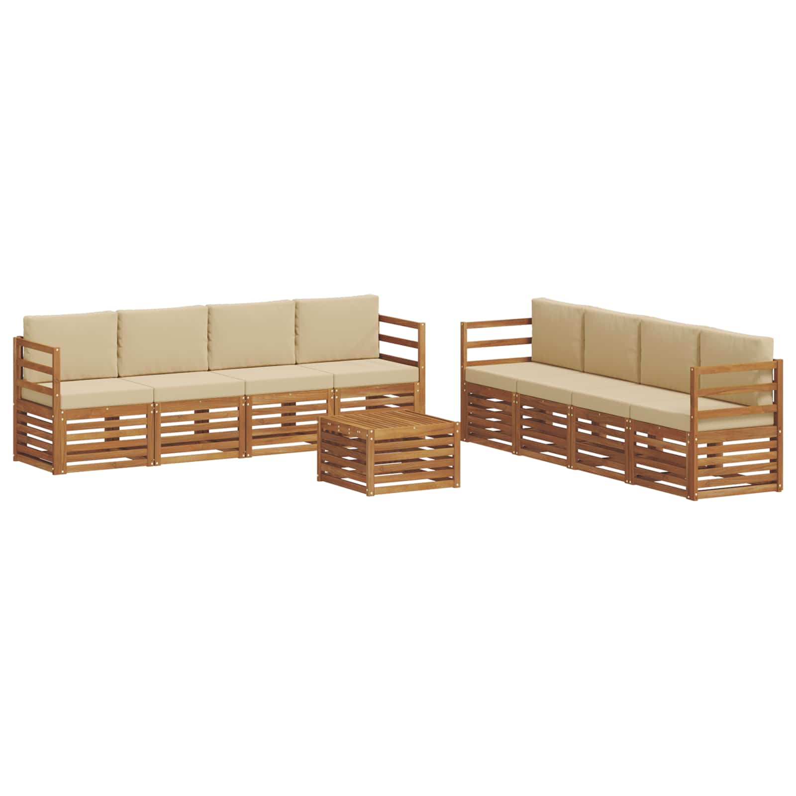 Setovi sofa s jastukom 9 pcs Prirodna i bež Čvrsto drvo akacije