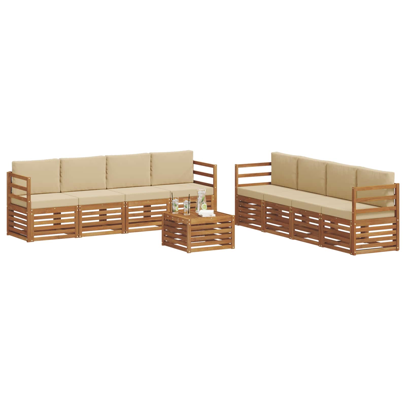 Setovi sofa s jastukom 9 pcs Prirodna i bež Čvrsto drvo akacije