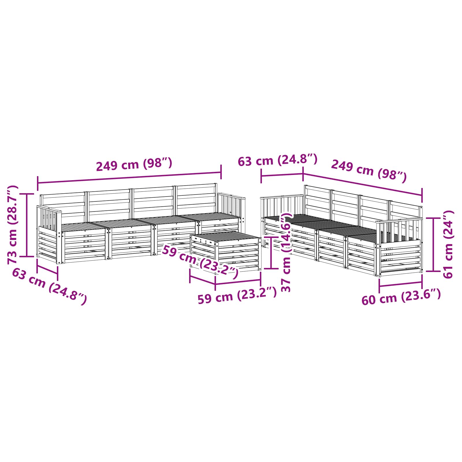 Set vanjskih sofa 9 kom. Prirodna
