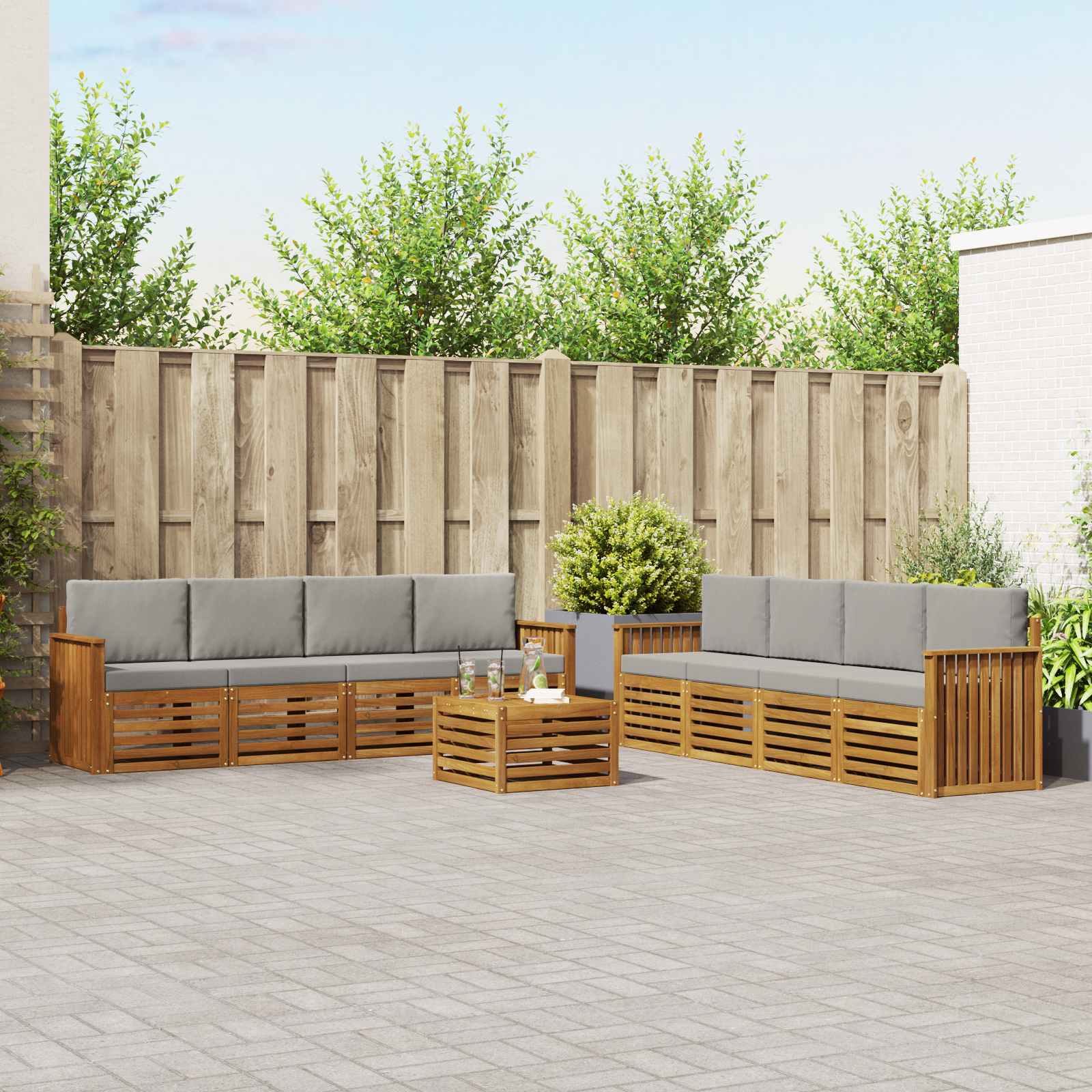 Setovi sofa 9 pcs Prirodna i svijetlo siva Čvrsto drvo akacije