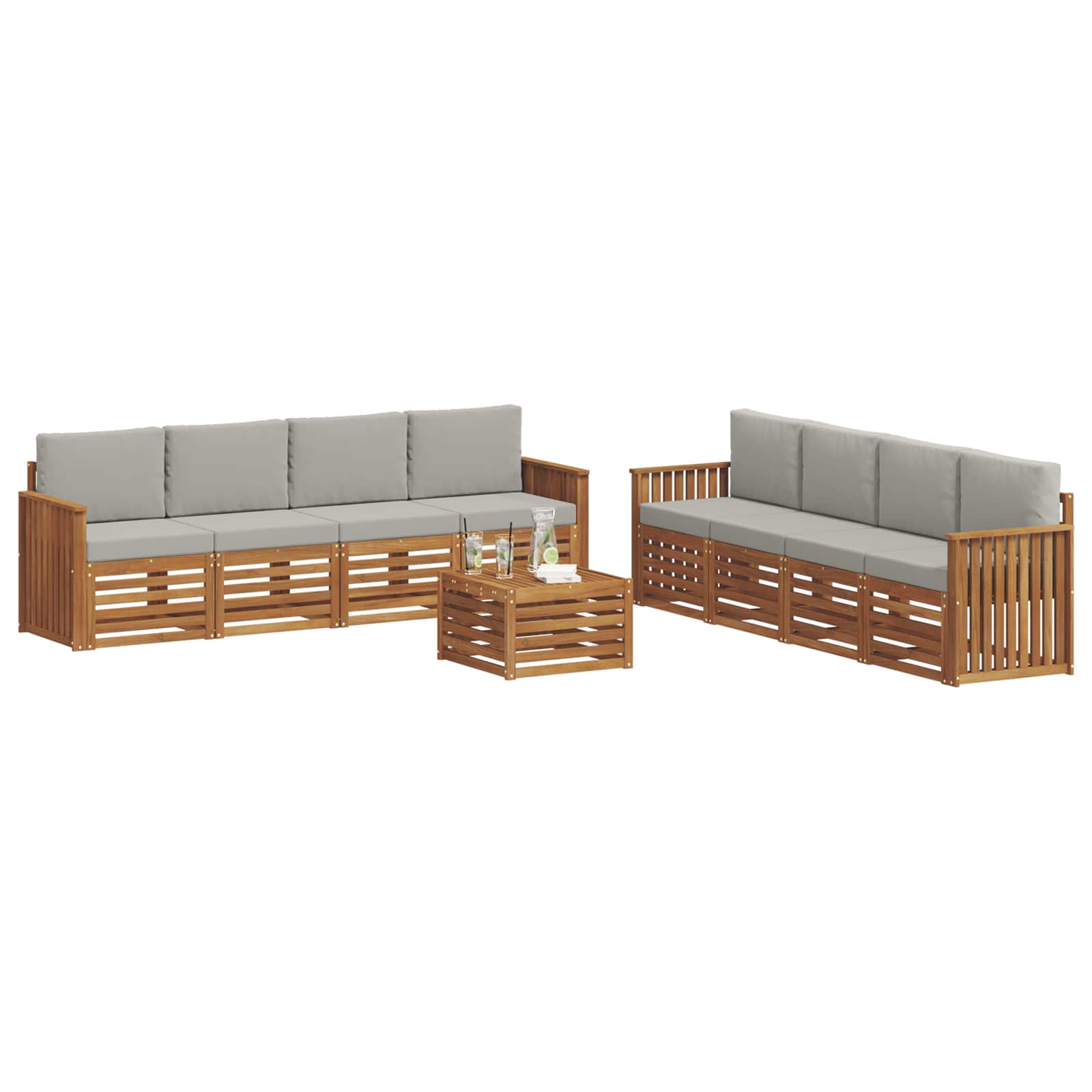 Setovi sofa 9 pcs Prirodna i svijetlo siva Čvrsto drvo akacije