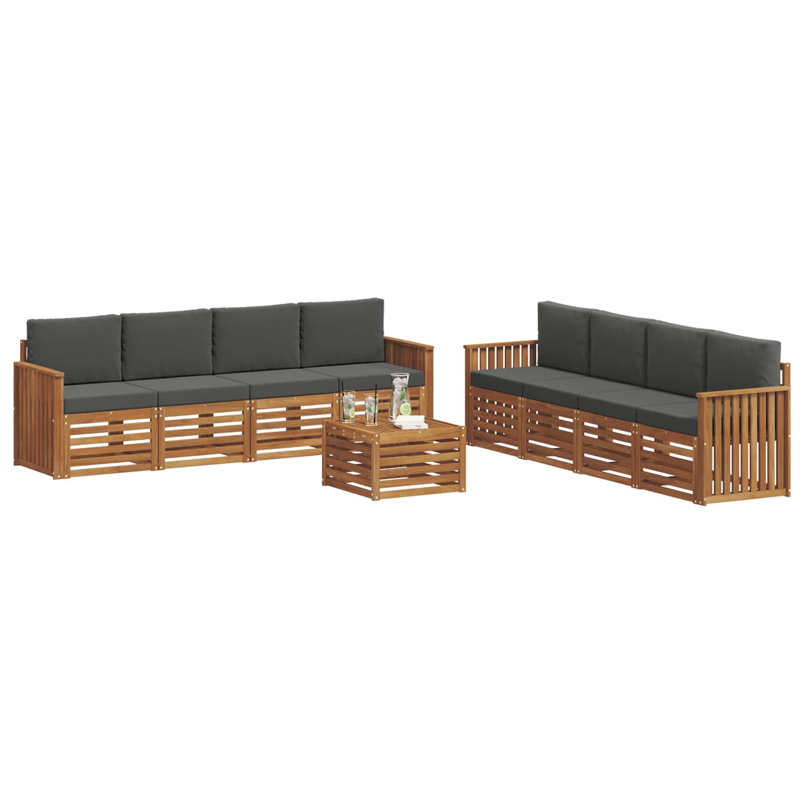 Setovi sofa 9 pcs Prirodna i antracit Čvrsto drvo akacije