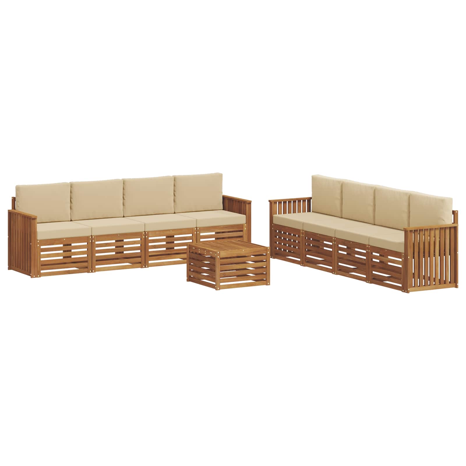 Setovi sofa s jastukom 9 pcs Prirodna i bež Čvrsto drvo akacije