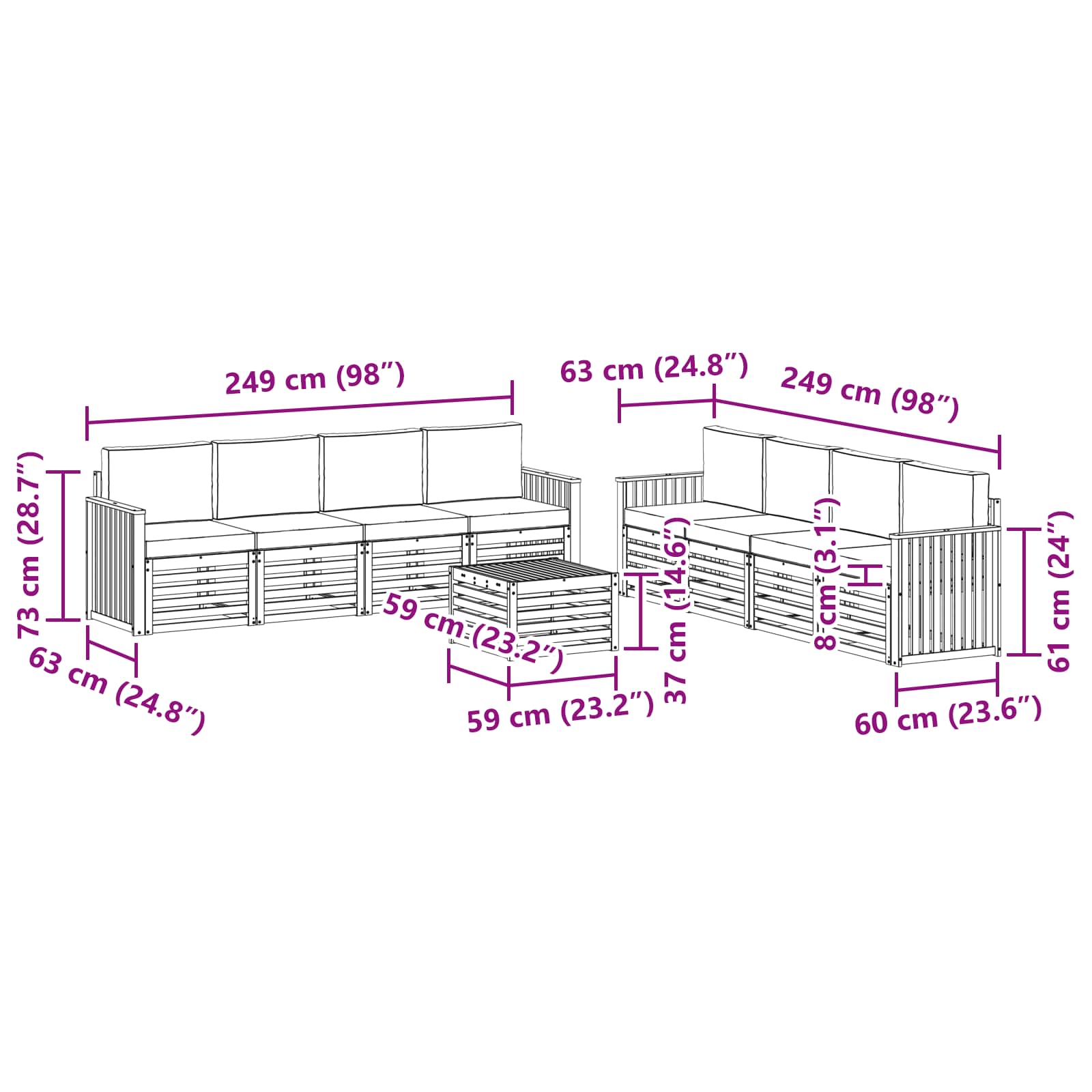 Setovi sofa s jastukom 9 pcs Prirodna i bež Čvrsto drvo akacije
