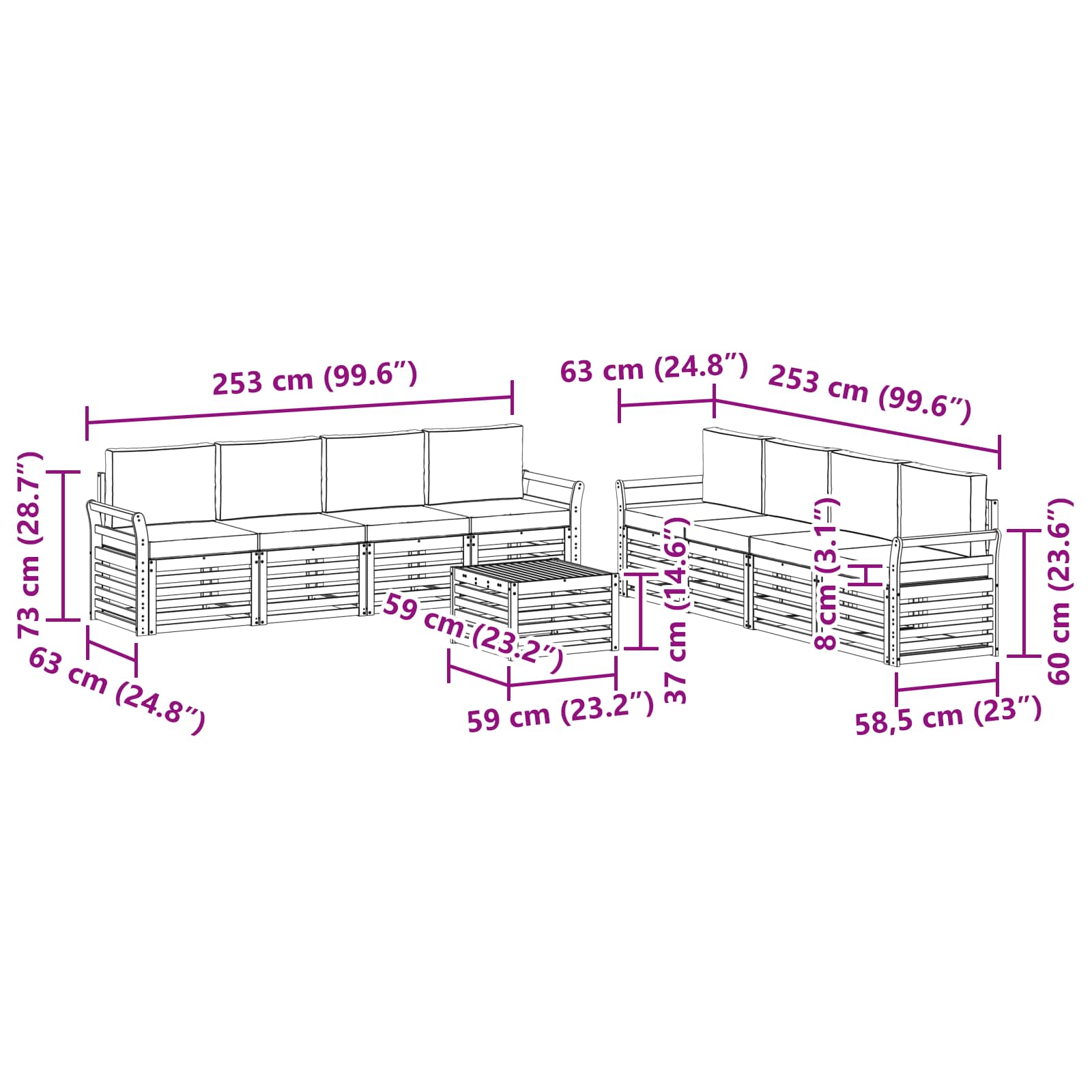 Setovi sofa s jastukom 9 pcs Prirodna i bež Čvrsto drvo akacije