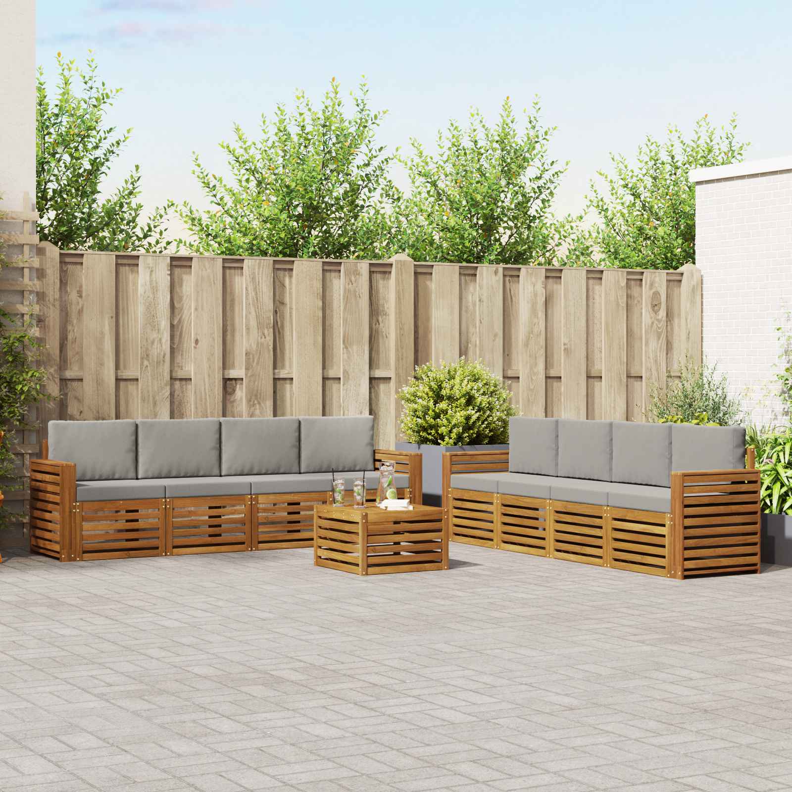 Setovi sofa 9 pcs Prirodna i svijetlo siva Čvrsto drvo akacije