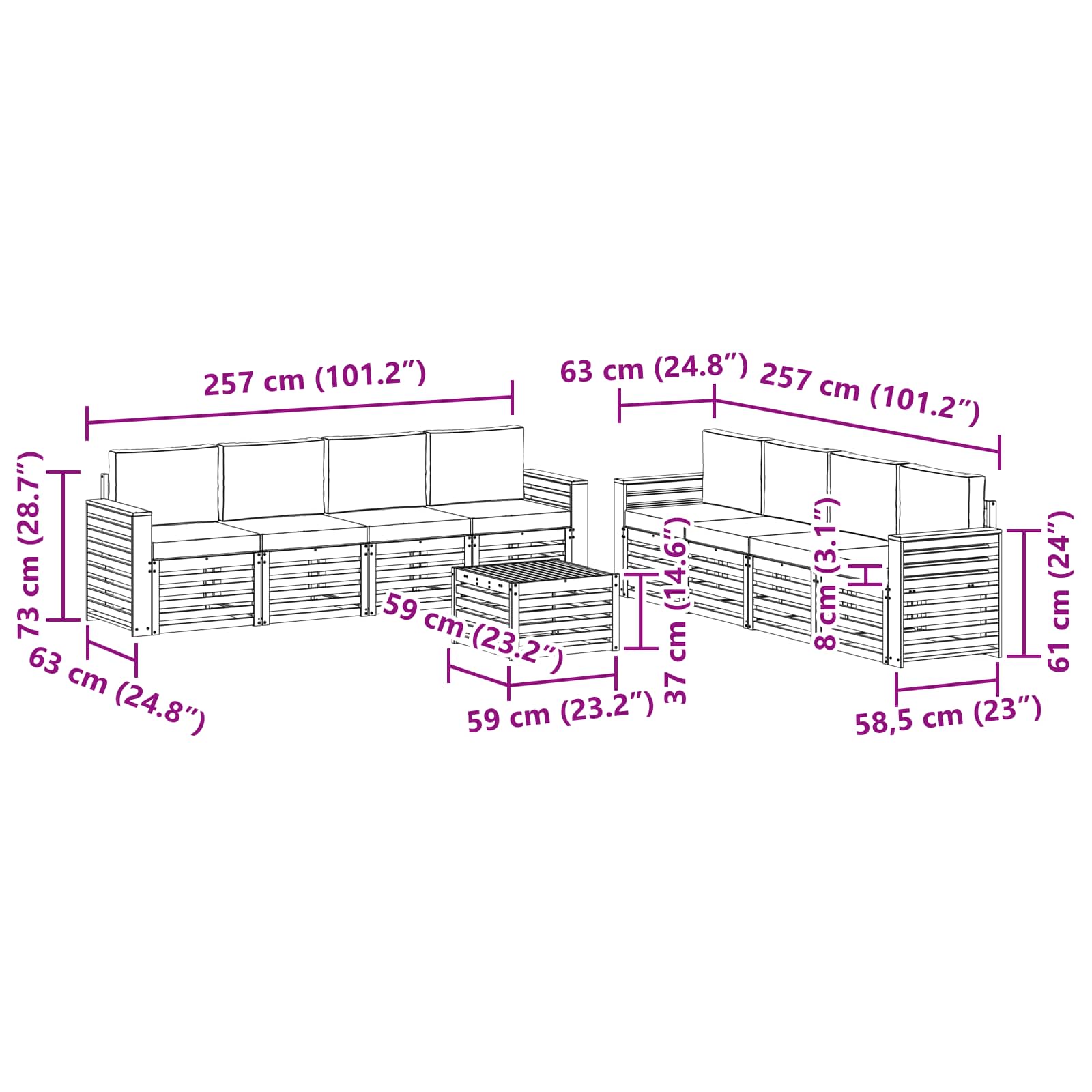Setovi sofa 9 pcs Prirodna i svijetlo siva Čvrsto drvo akacije