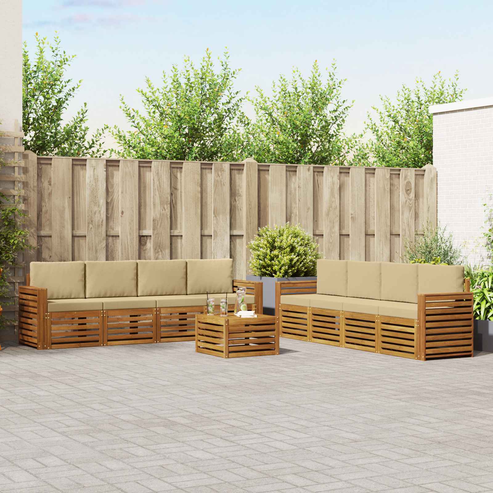 Setovi sofa s jastukom 9 pcs Prirodna i bež Čvrsto drvo akacije