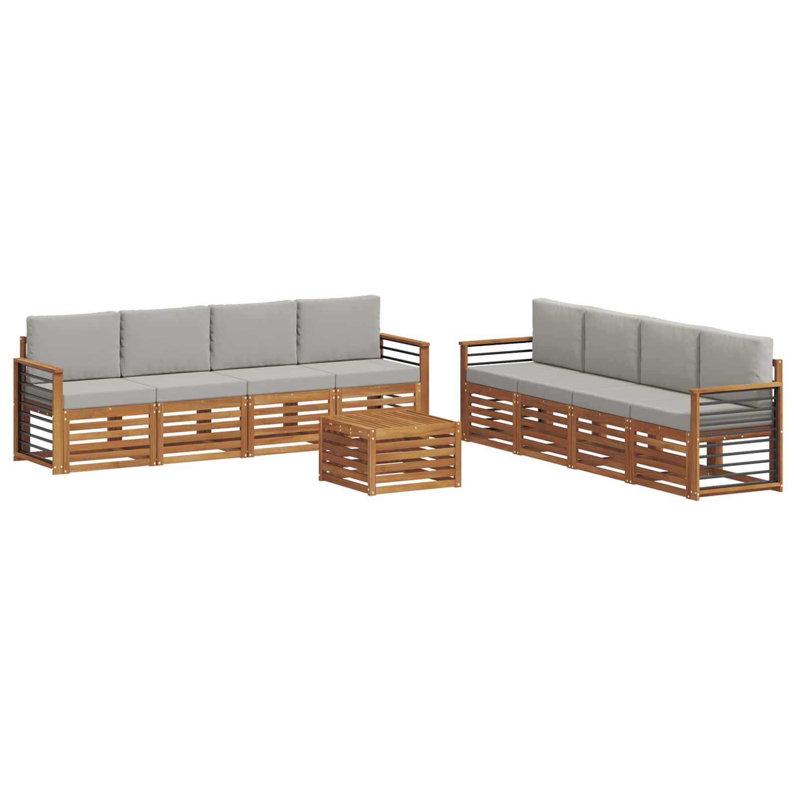 Setovi sofa 9 pcs Prirodna i svijetlo siva Čvrsto drvo akacije