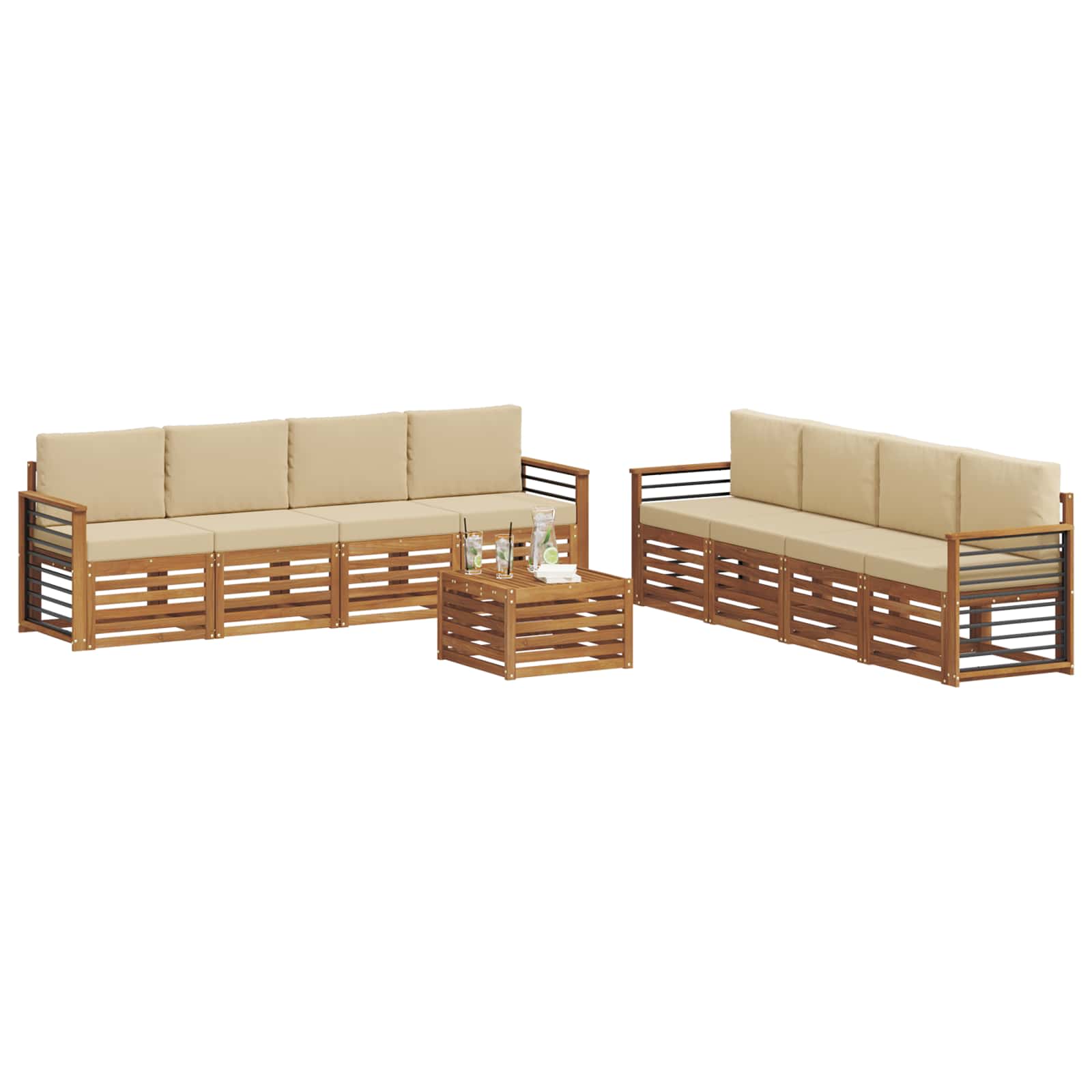 Setovi sofa s jastukom 9 pcs Prirodna i bež Čvrsto drvo akacije