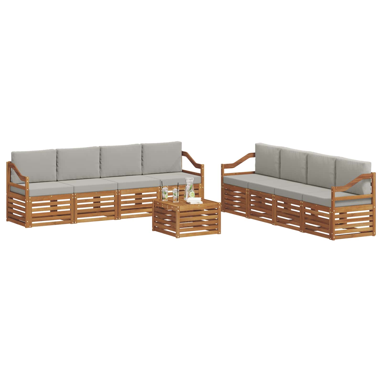 Set vanjskih sofa 9 kom. Prirodna i svjetlosiva