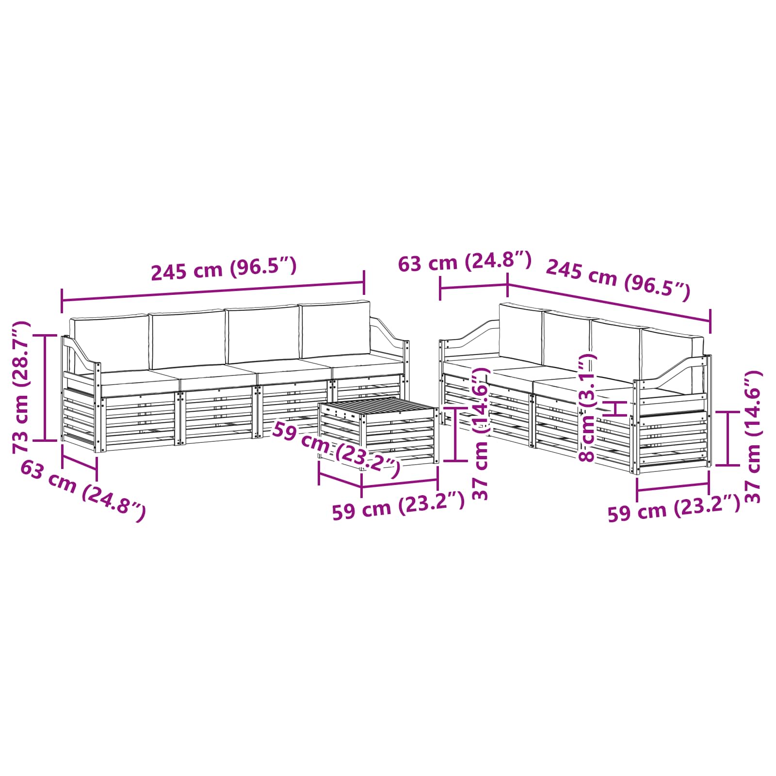 Set vanjskih sofa 9 kom. Prirodna i svjetlosiva