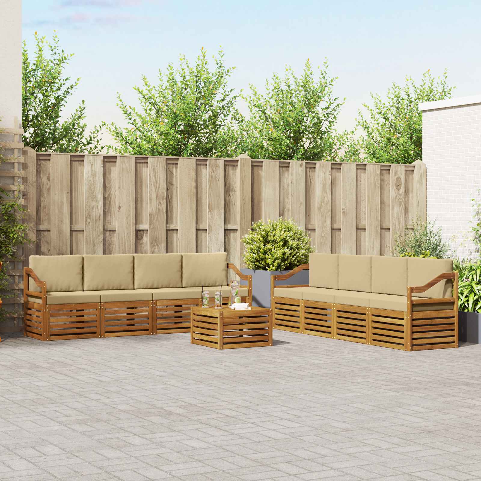 Setovi sofa s jastukom 9 pcs Prirodna i bež Čvrsto drvo akacije
