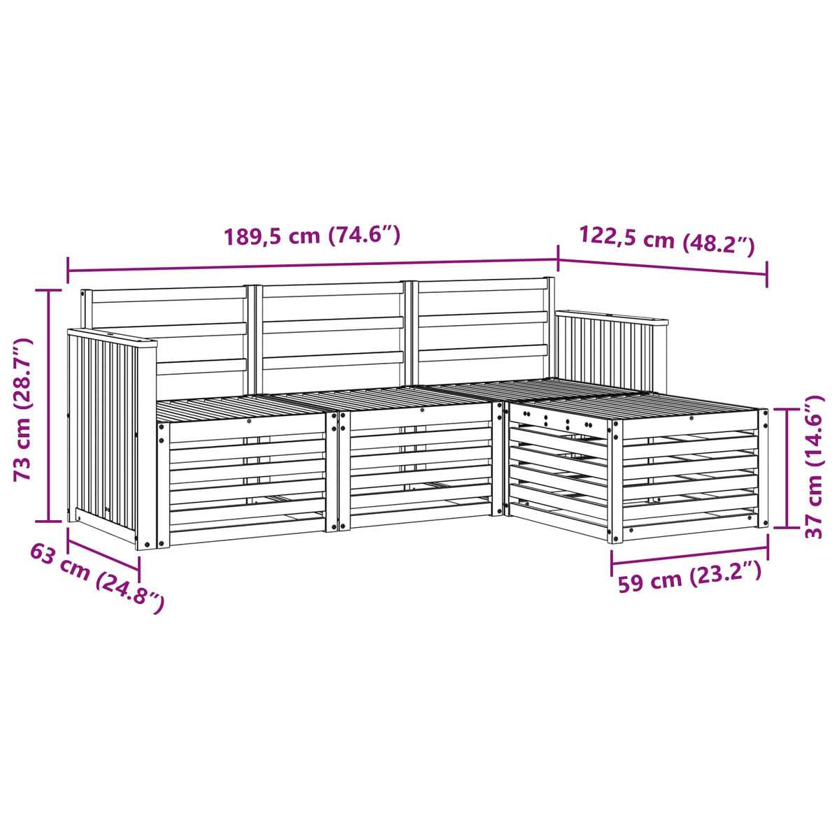 Set vanjskih sofa 4 kom. Prirodna