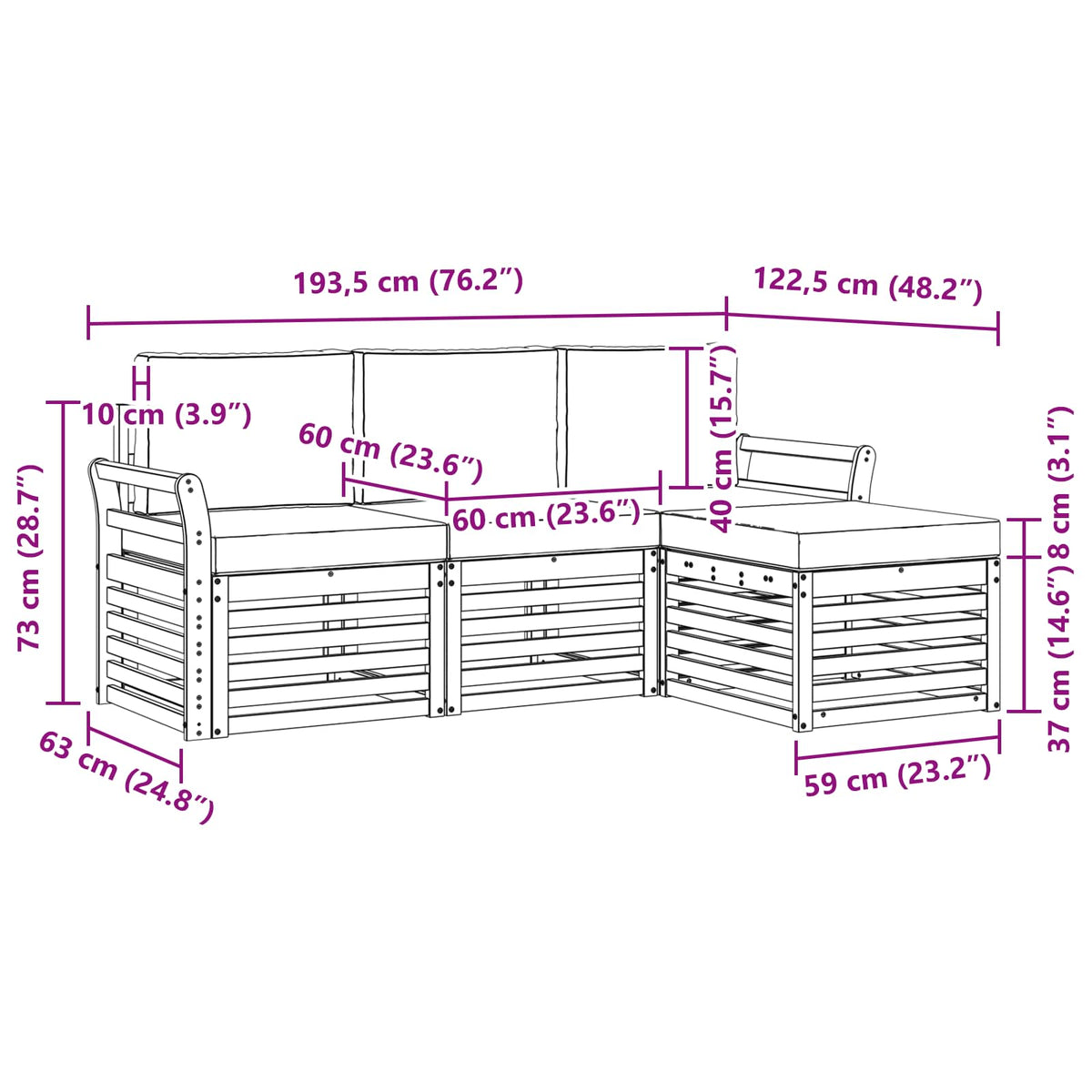 Set vanjskih sofa 4 kom. Prirodna i antracit Bijela 193,5 x 122,5 x 73 cm