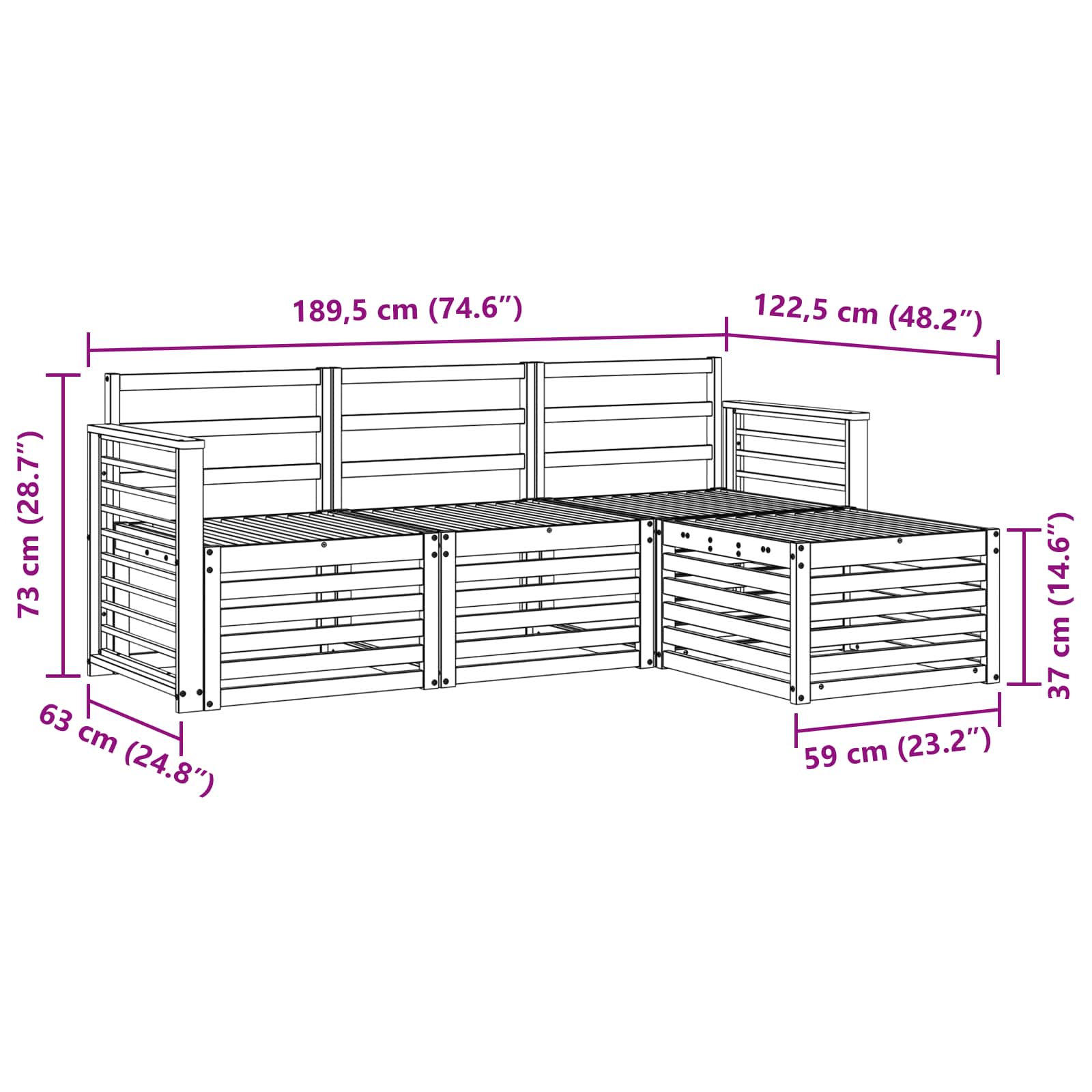 Setovi sofa 4 pcs Prirodna Čvrsto drvo akacije