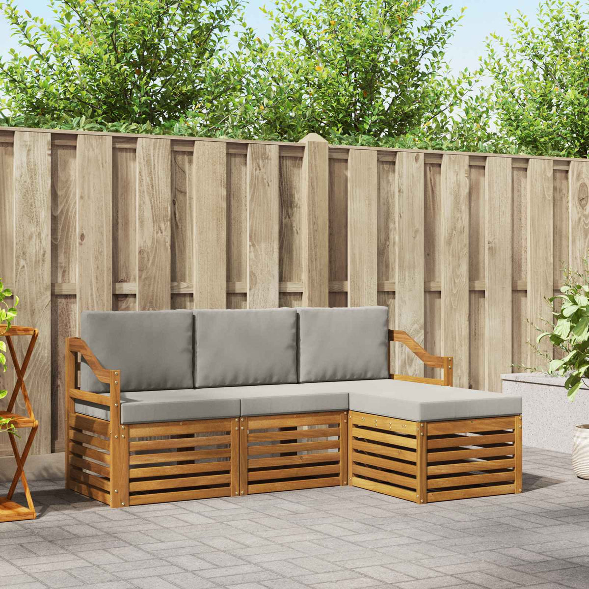 Set vanjskih sofa 4 kom. Prirodna i svijetlo siva Bijela 185,5 x 122,5 x 73 cm